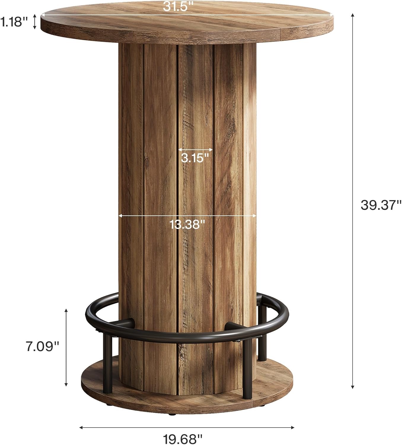 31" Bar Table, Round Bistro Pub Table with Footrest for Dining Coffee Cocktail