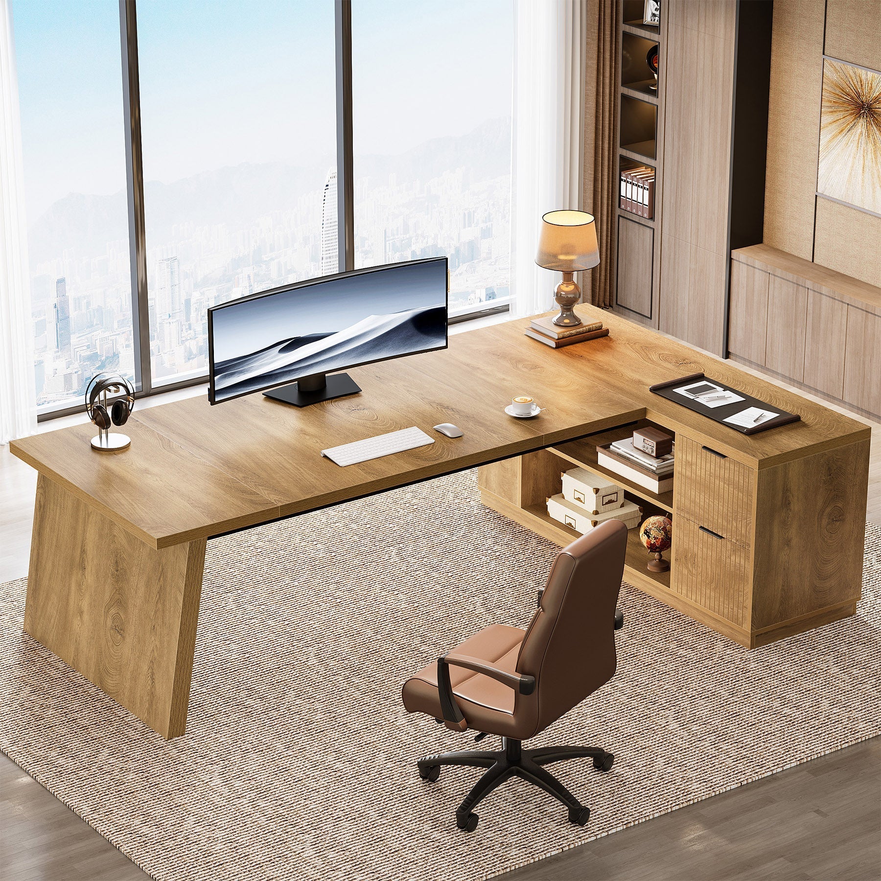 78" L Shaped Executive Desk, Corner Computer Desk Home Office Desk Tribesigns