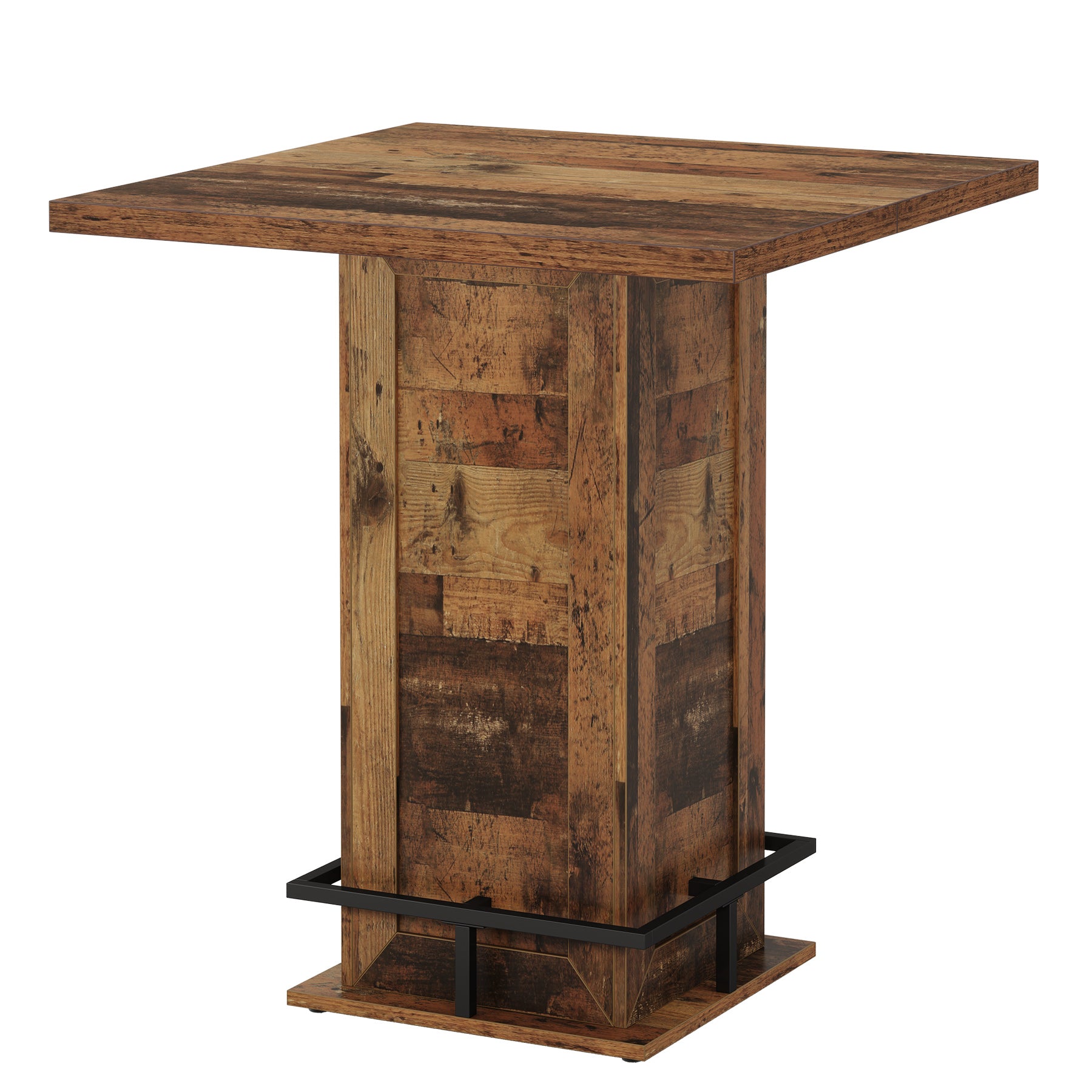 39.4" H Square Bar Table, Industrial High Top Bistro Pub Table with Metal Footrest