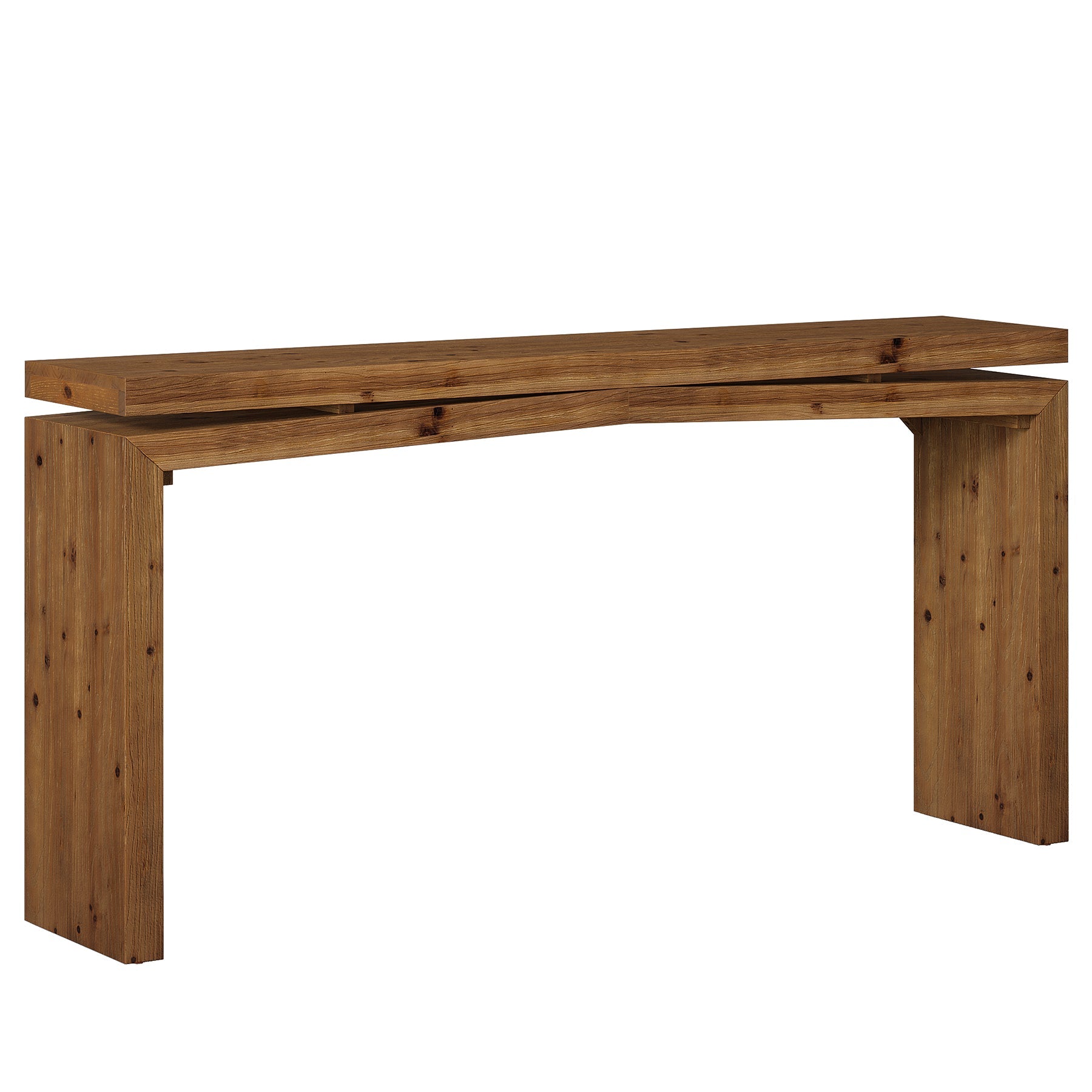 63" Solid Wood Farmhouse Console Table with 2-Tier Shelf, Long Sofa Table for Entryway, Living Room, or Behind Couch