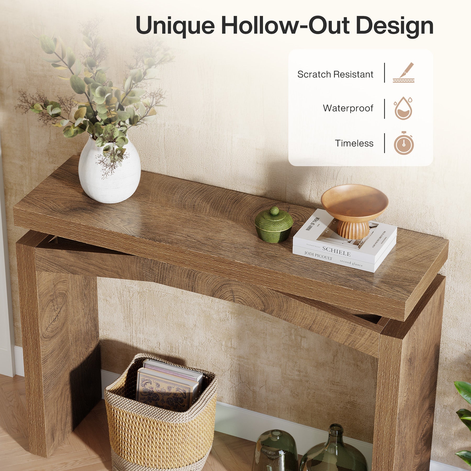 39.4" Farmhouse Console Table, Narrow Entryway Sofa Table with Hollow Design for Hallway