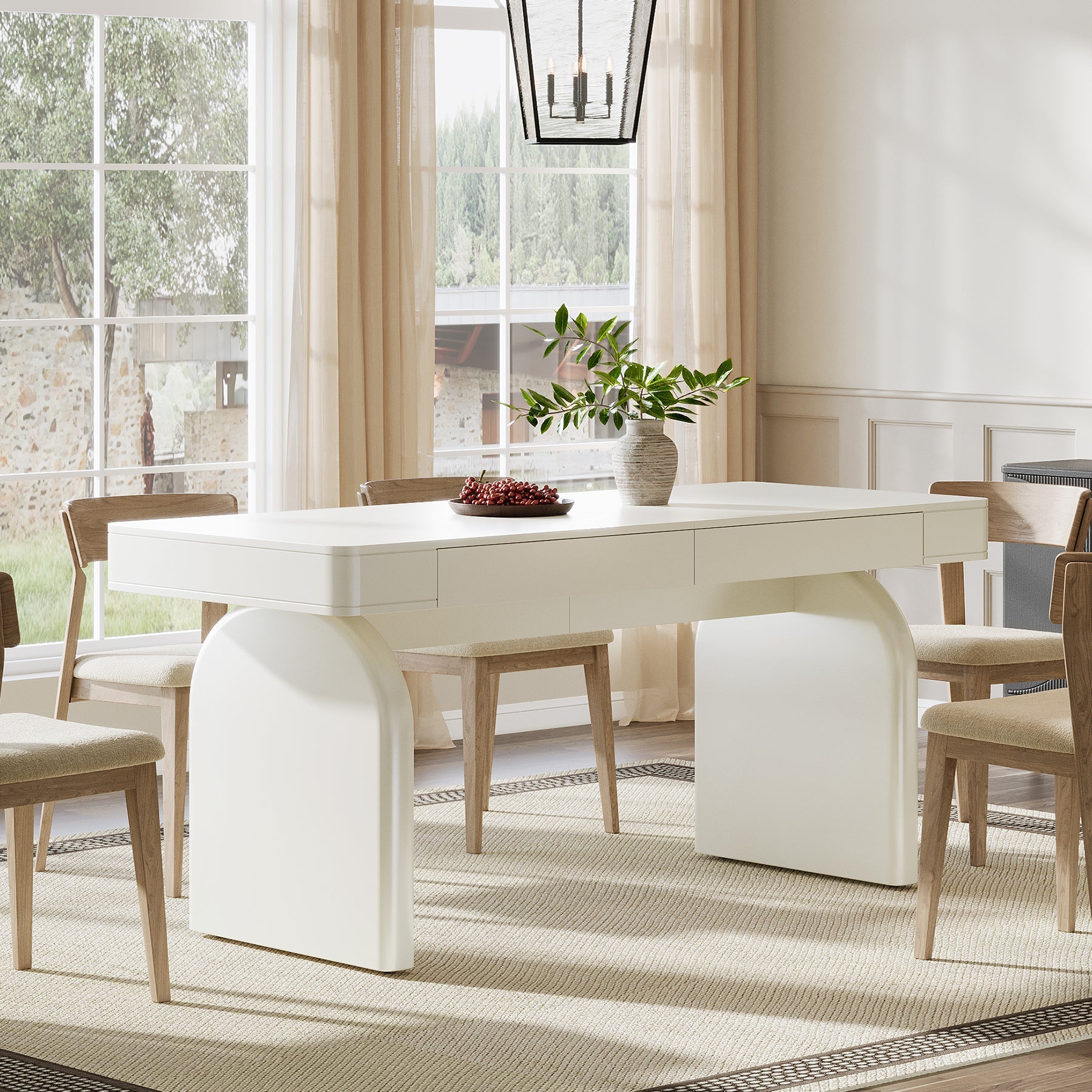 63" Dining Table, Rectangular Kitchen Table with 2 Drawers for 4-6 People