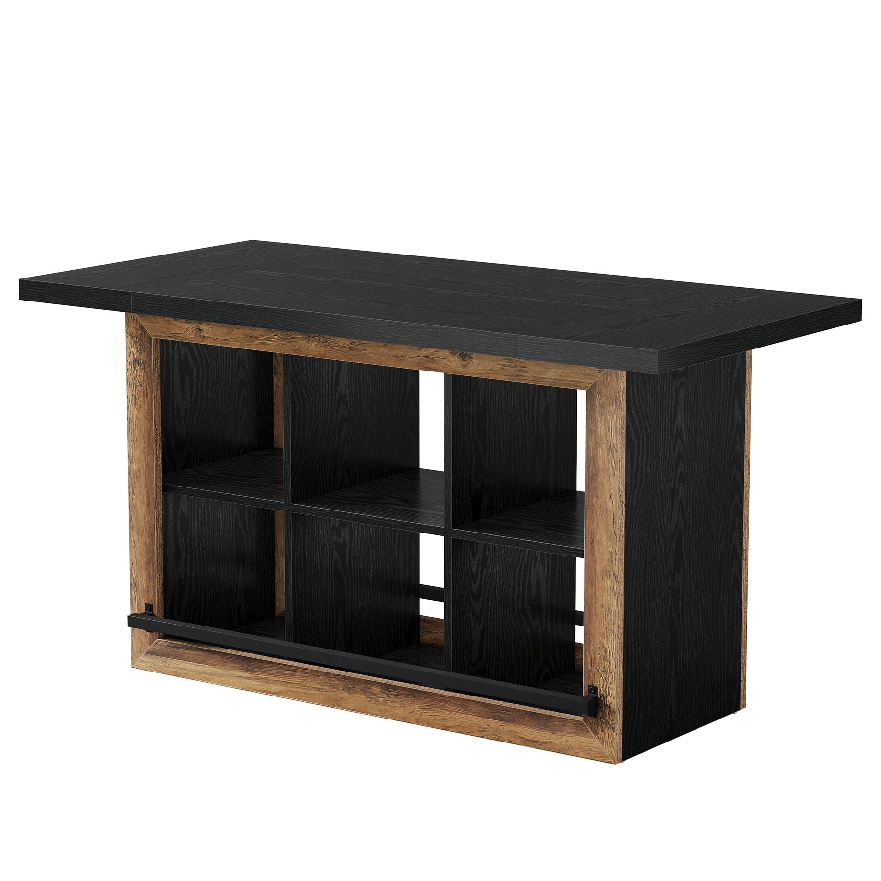 Rectangular Bar Table, 62.6" Home Bar Cabinet Unit with 6 Spacious Cubbies