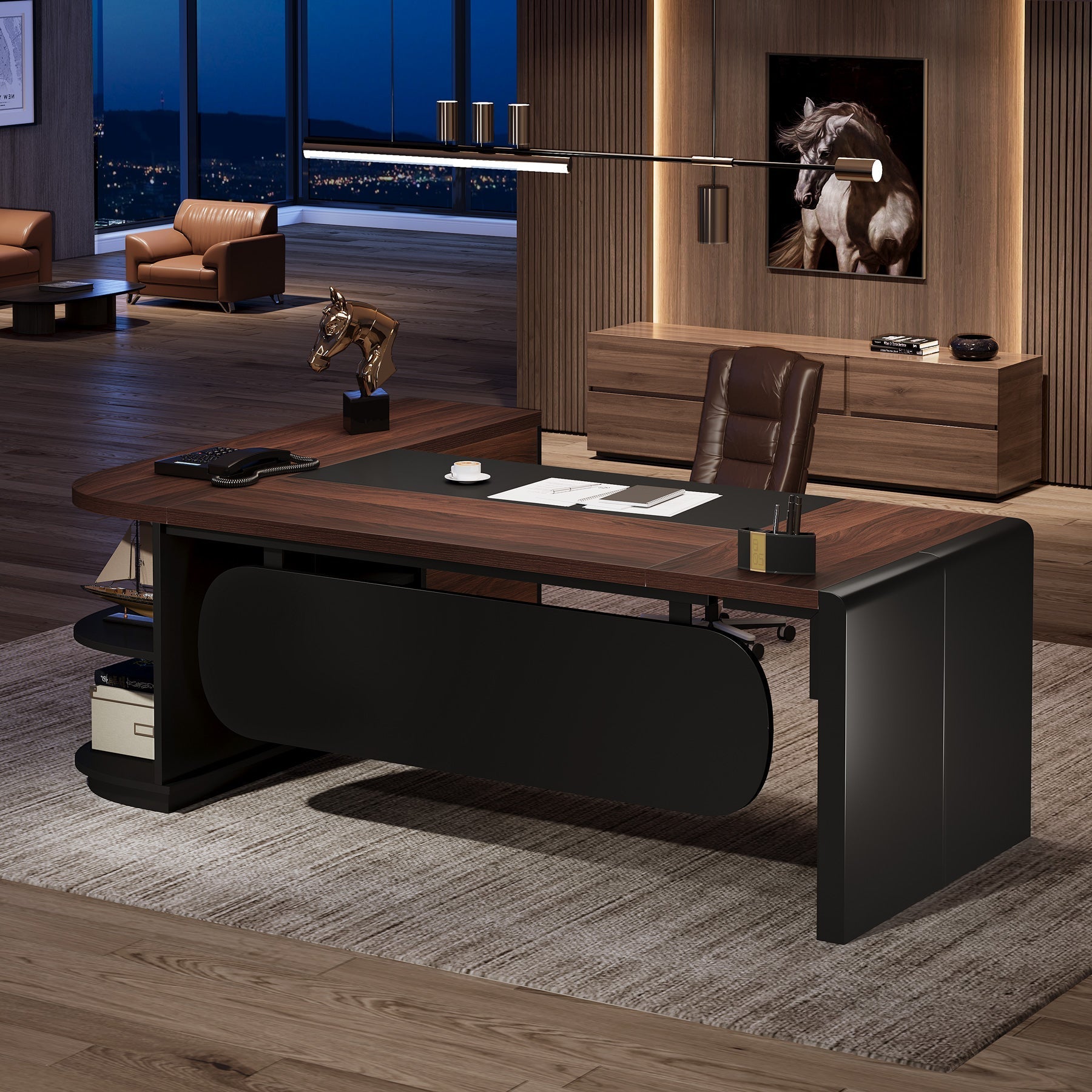 80" Executive Desk, L - Shaped Computer Desk with Storage Drawers Tribesigns
