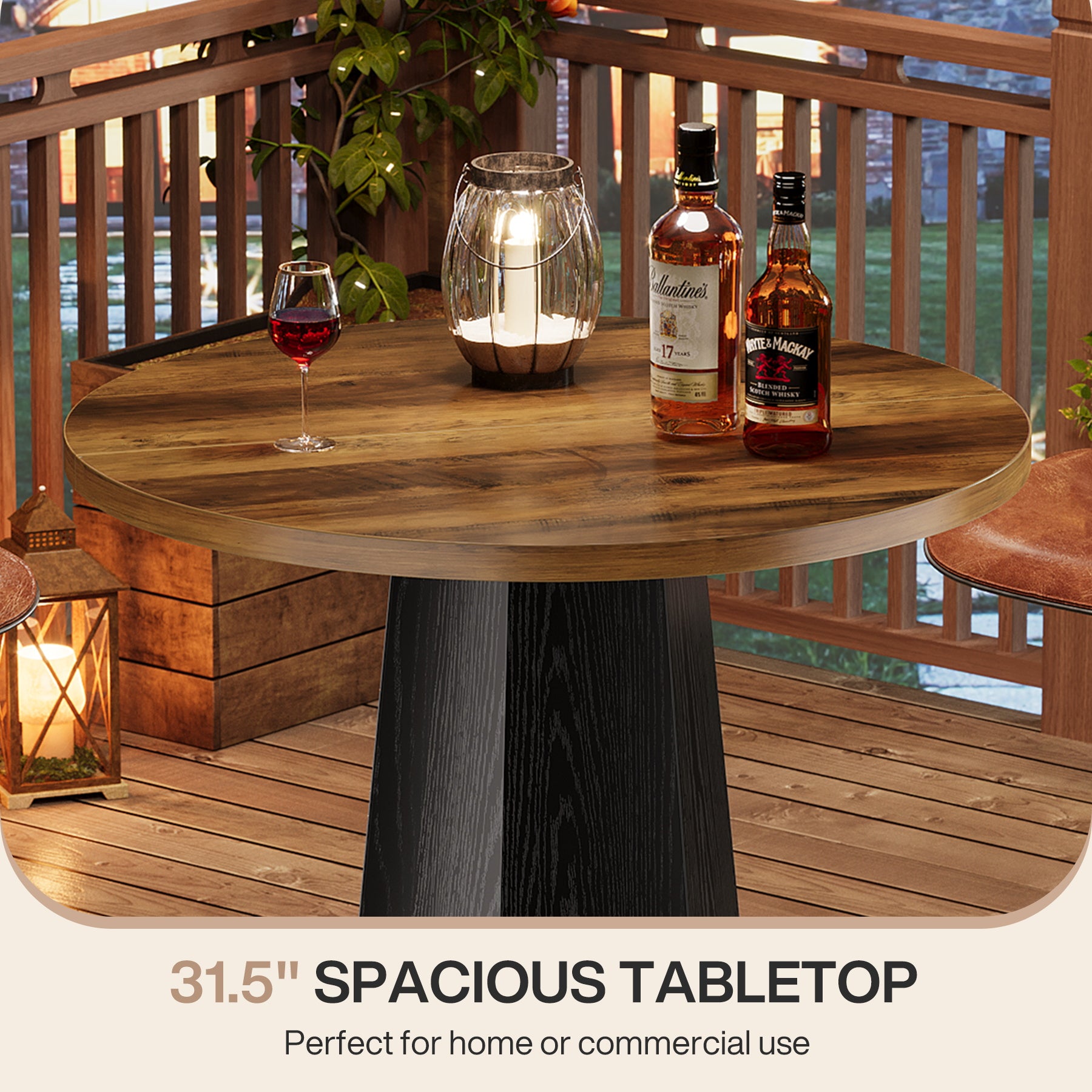 Round Bar Table for 2 People, 39.4" H Industrial Counter Height Pub Table with Metal Footrest