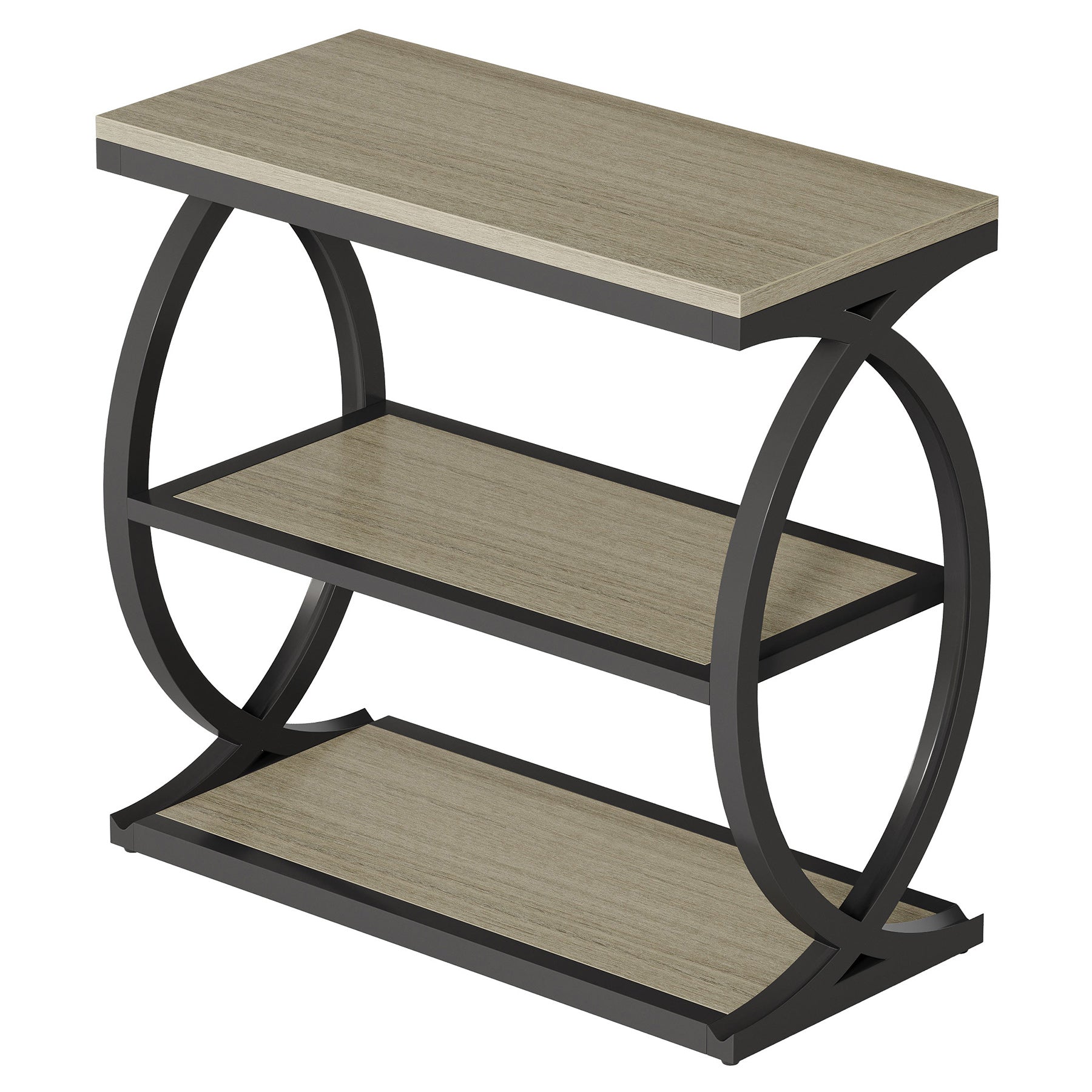 3-Tier End Table, Narrow Side Table Nightstand with Metal Frame