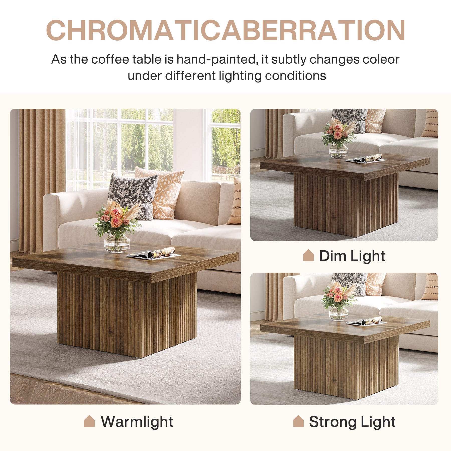 Square Coffee Table, 31.5-Inch Wood Center Table Cocktail Table