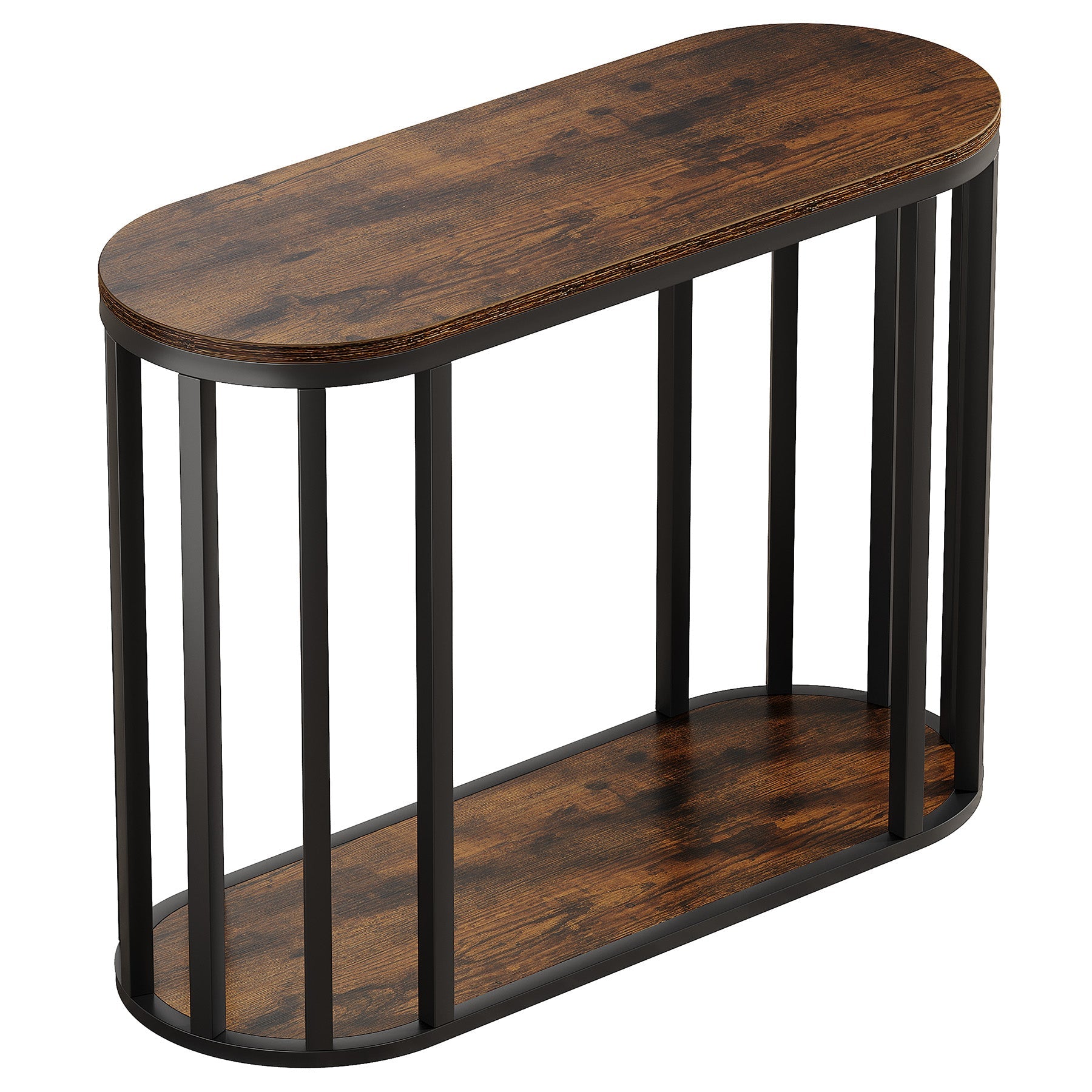 Narrow End Table with Storage, 2-Tier Industrial Side Table with Metal Frame