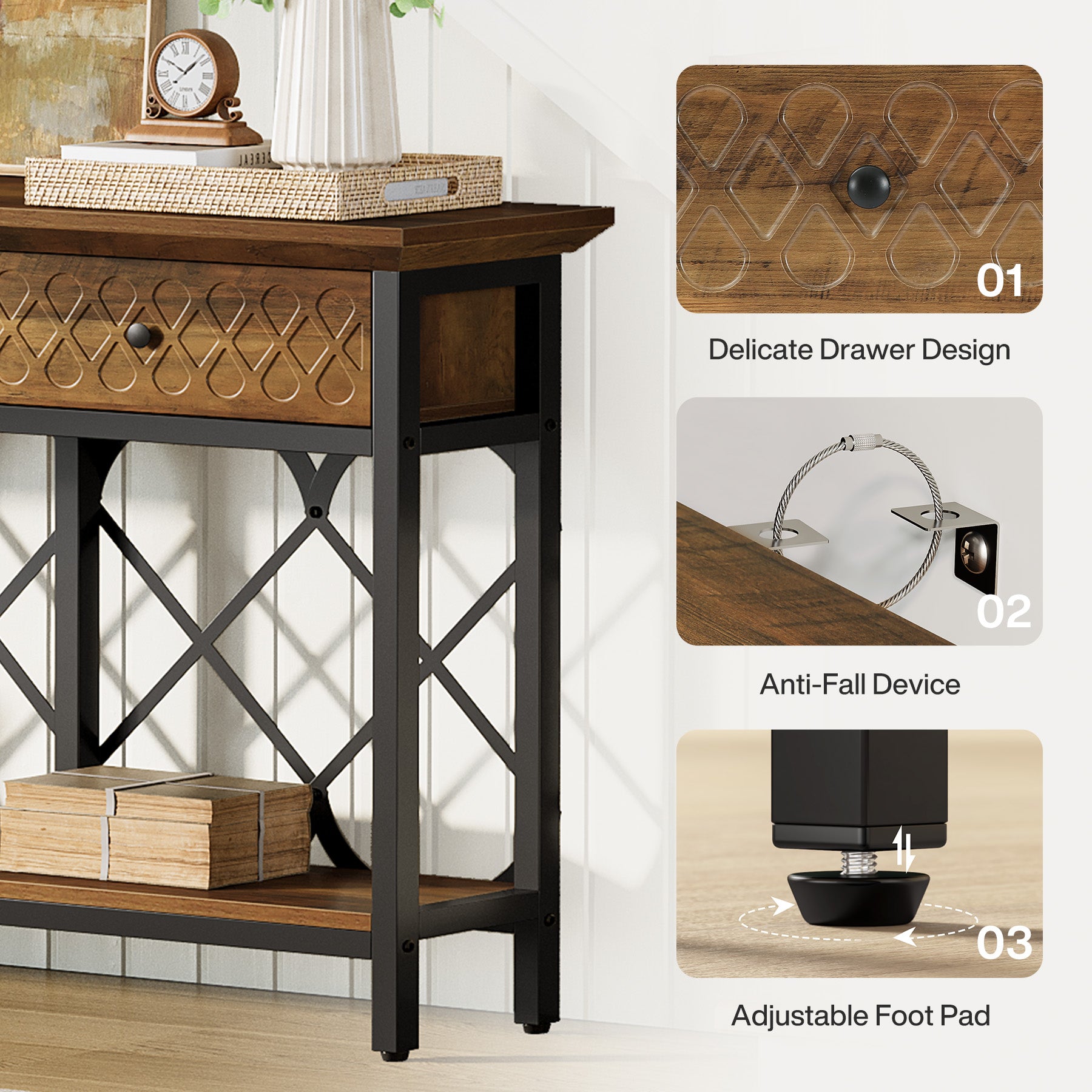 70.9" Console Table, 2-Tier Entryway Sofa Table with 3 Drawers for Hallway