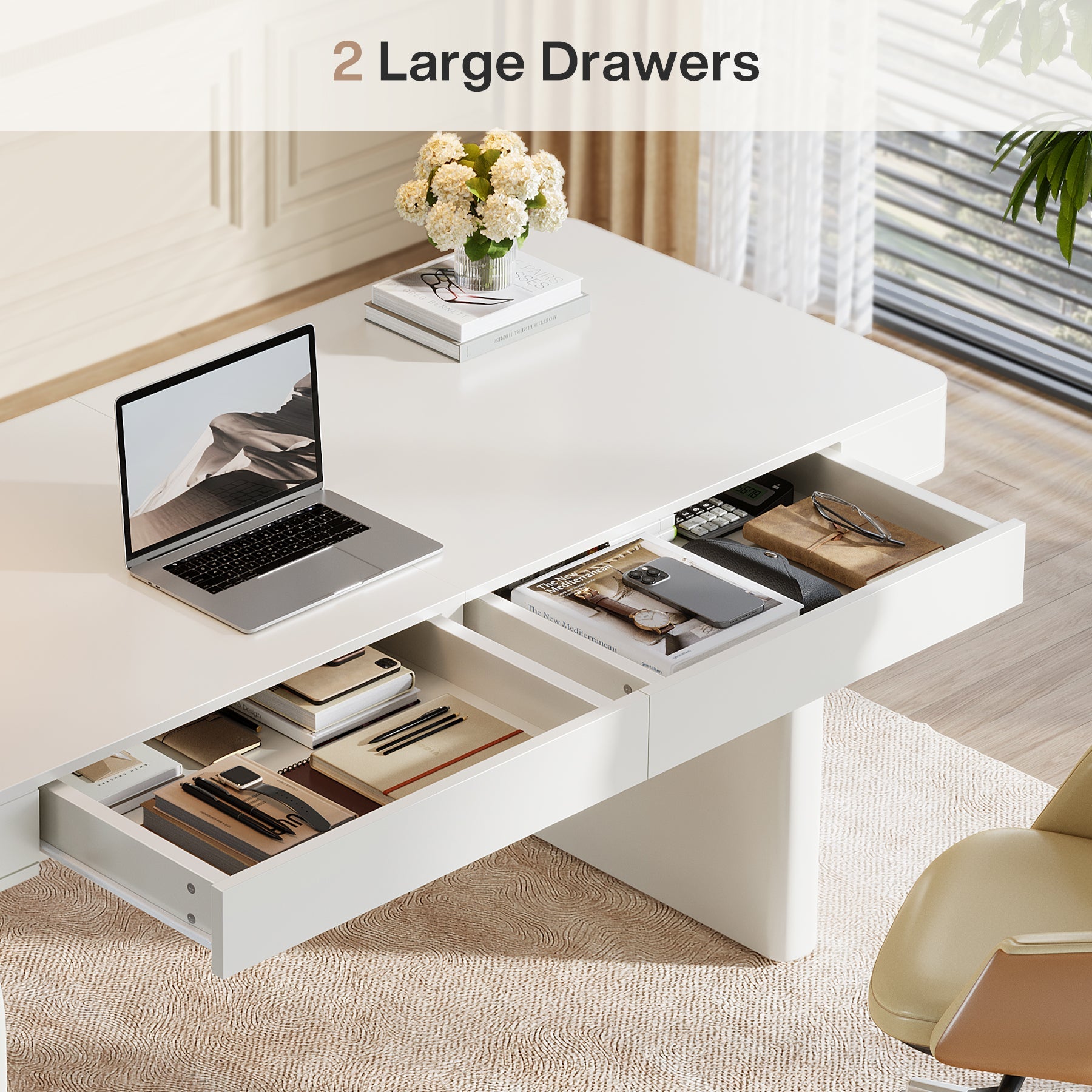 63" Executive Desk, Modern Office Computer Desk with 2 Storage Drawers