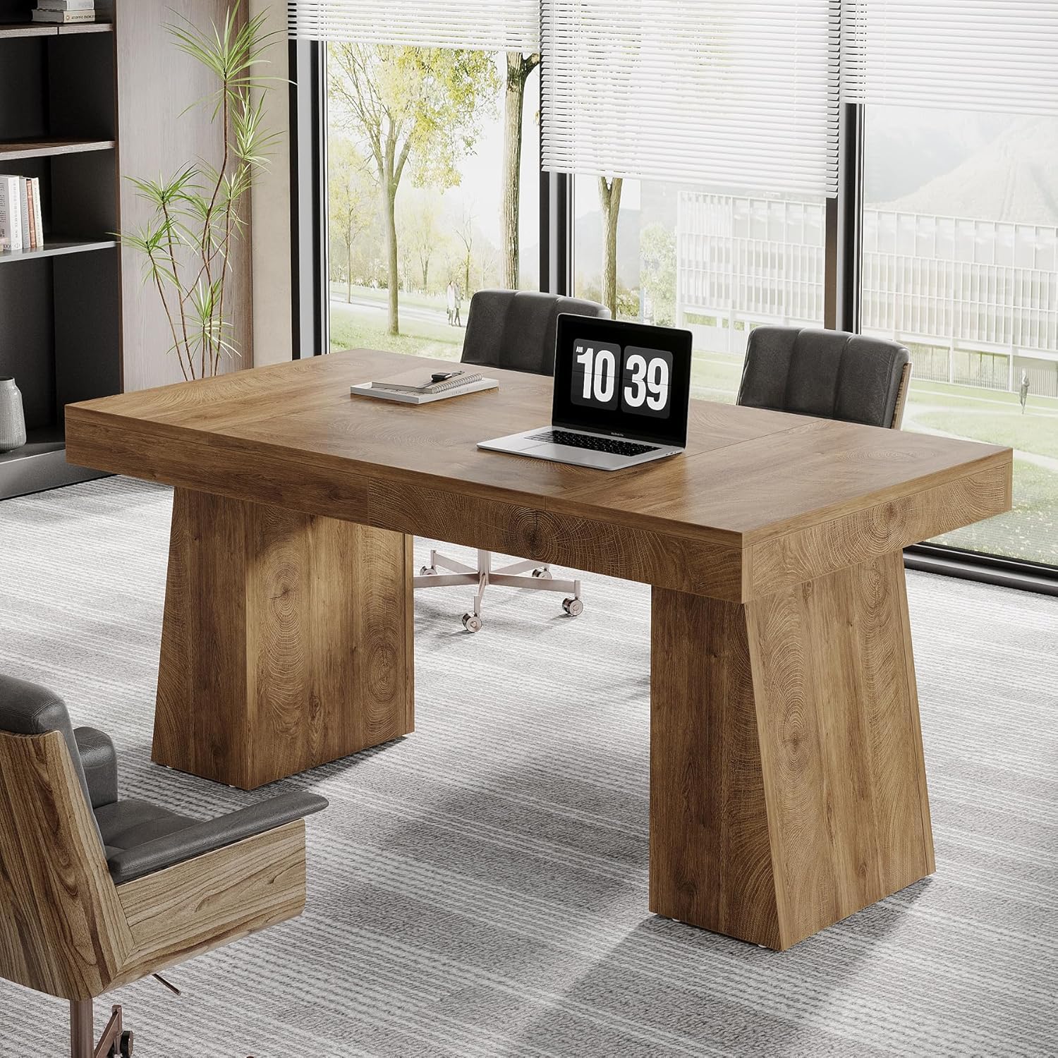 55" Executive Desk, Modern Wood Computer Desk Workstation Desk