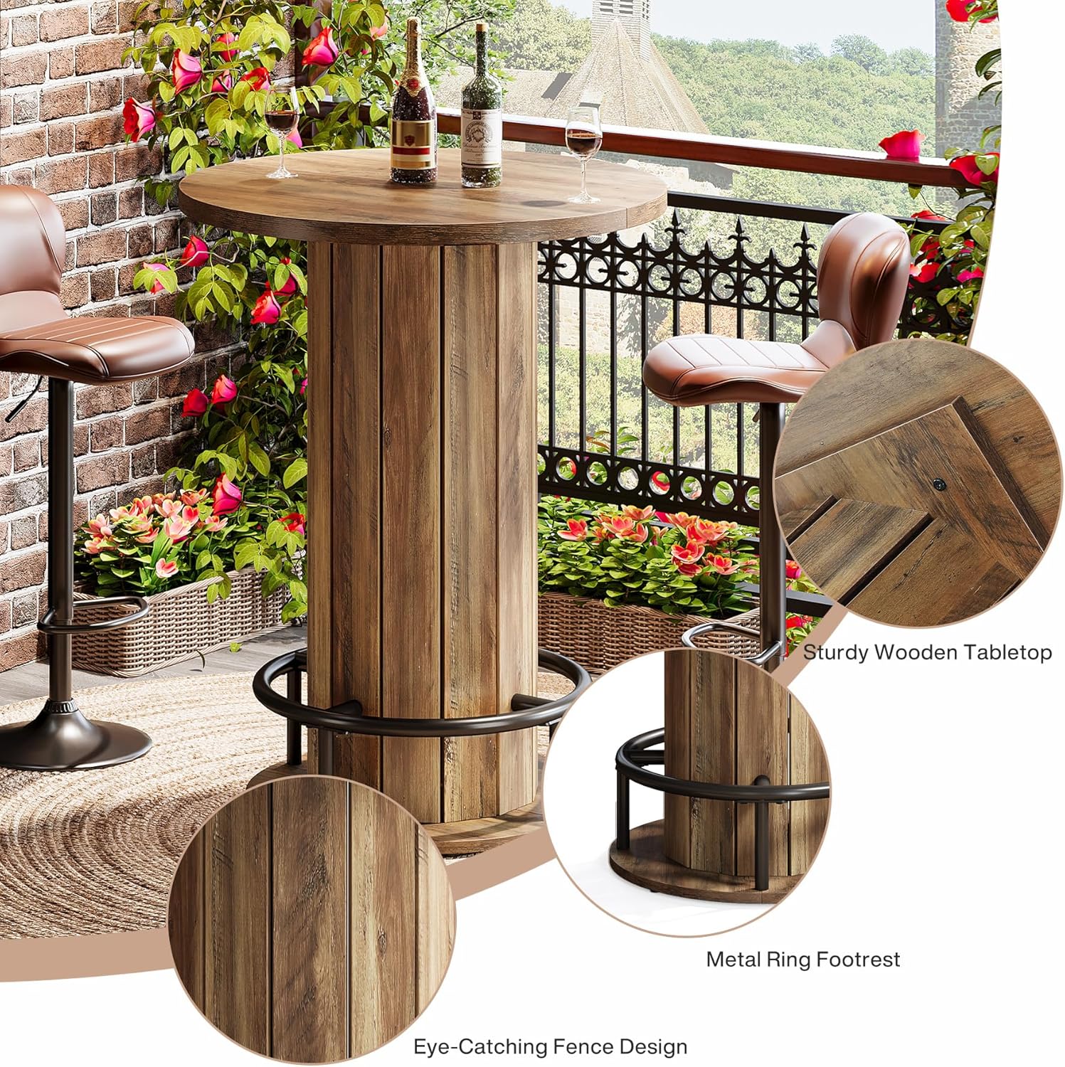 31" Bar Table, Round Bistro Pub Table with Footrest for Dining Coffee Cocktail
