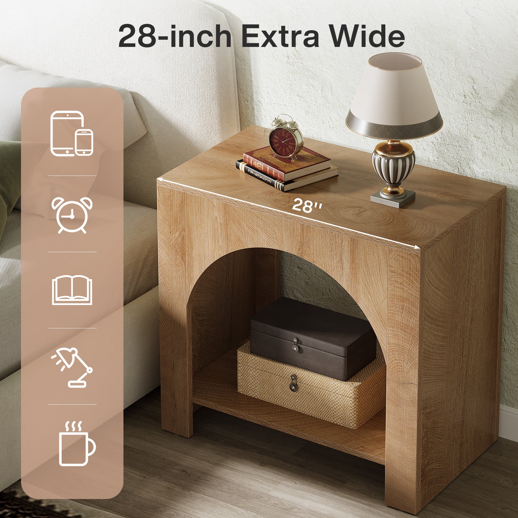 Wooden Nightstand with 2-Tier Storage, 27.56" Bedside Table for Bedroom