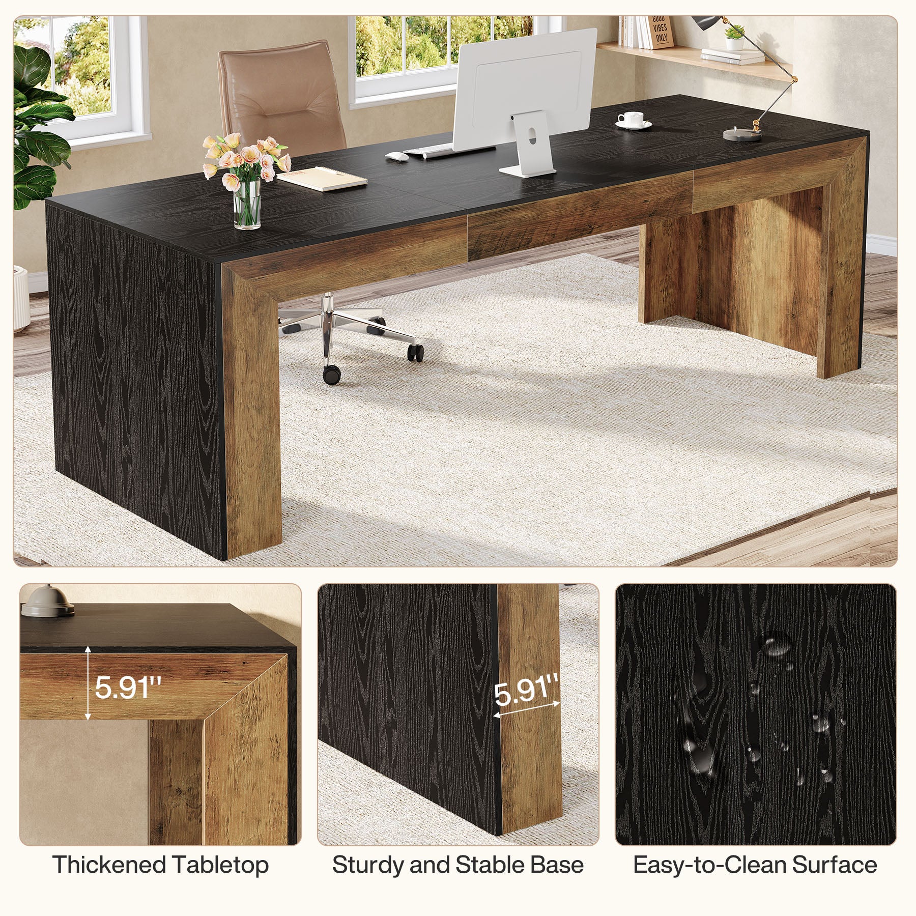 78.7" Computer Desk for 2 People, Farmhouse Executive Desk for Home Office