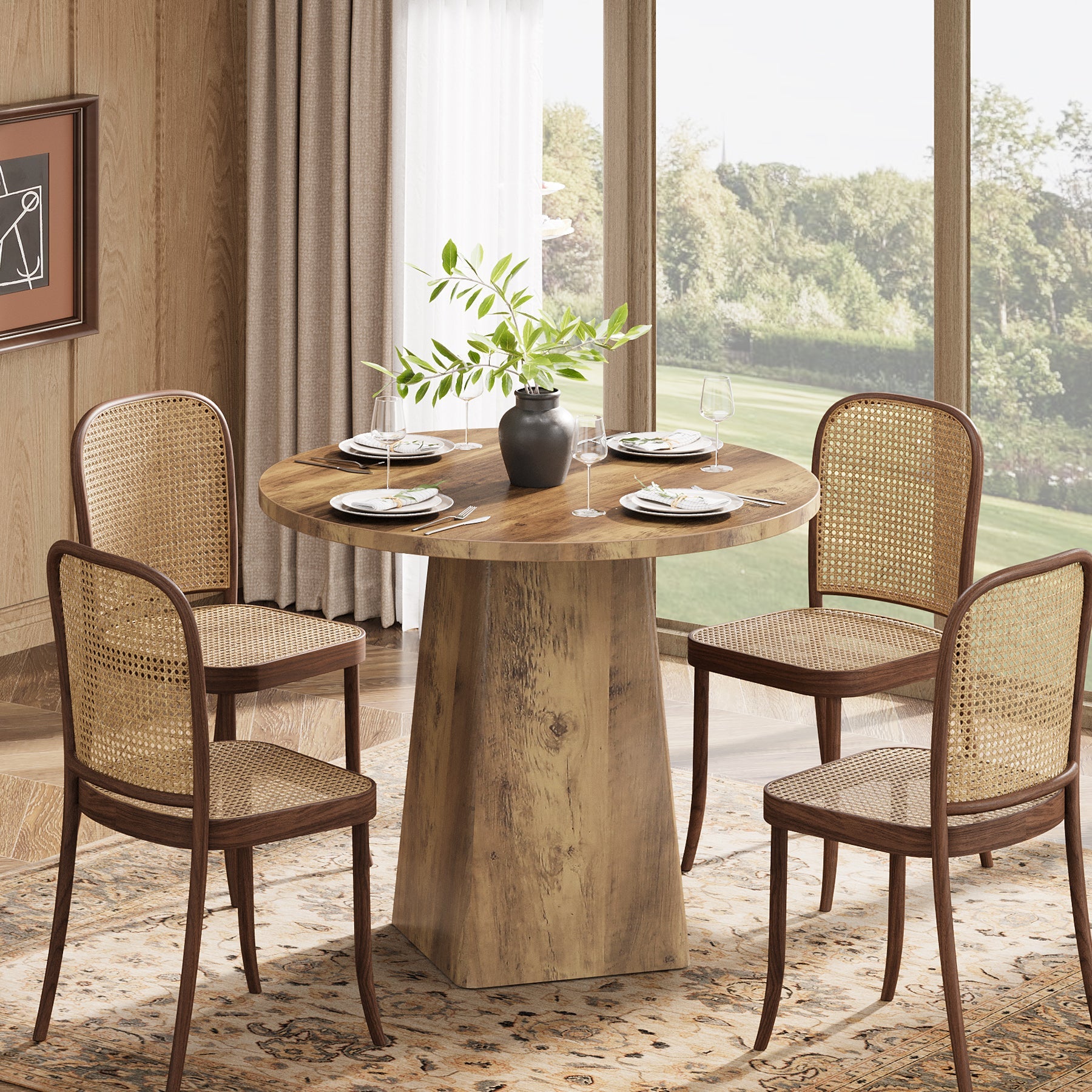 31.5" Round Dining Room, Farmhouse Kitchen Dinner Table with Square Base Tribesigns