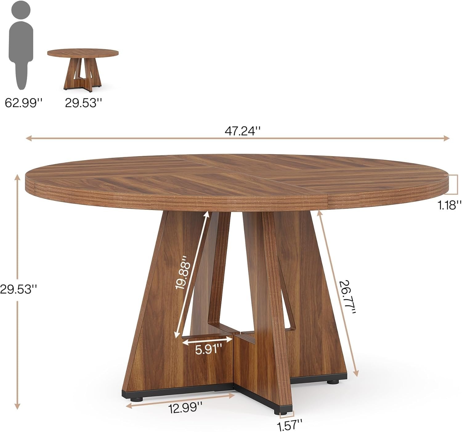 Round Dining Table for 4, 47" Wood Kitchen Table Farmhouse Dinner Table