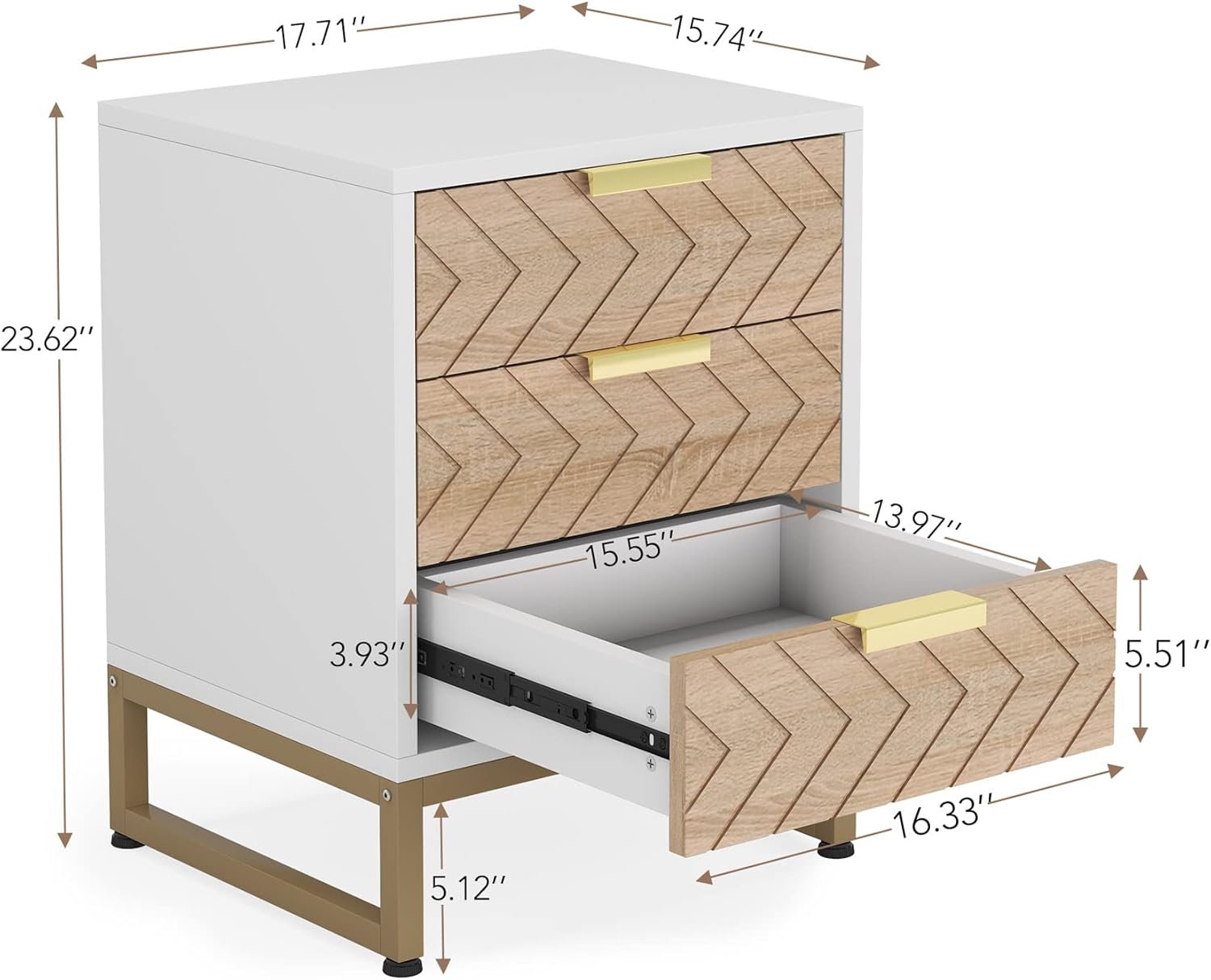3 Drawers Nightstand Set of 2, Modern Bedside End Table with Metal Frame