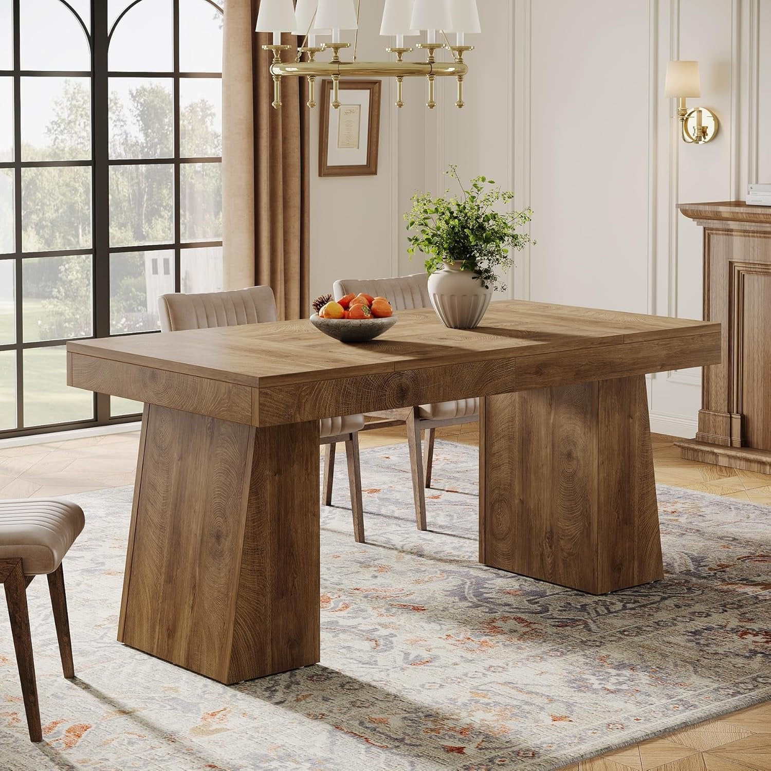 55" Dining Table for 4-6, Rectangular Kitchen Table with Sturdy Legs
