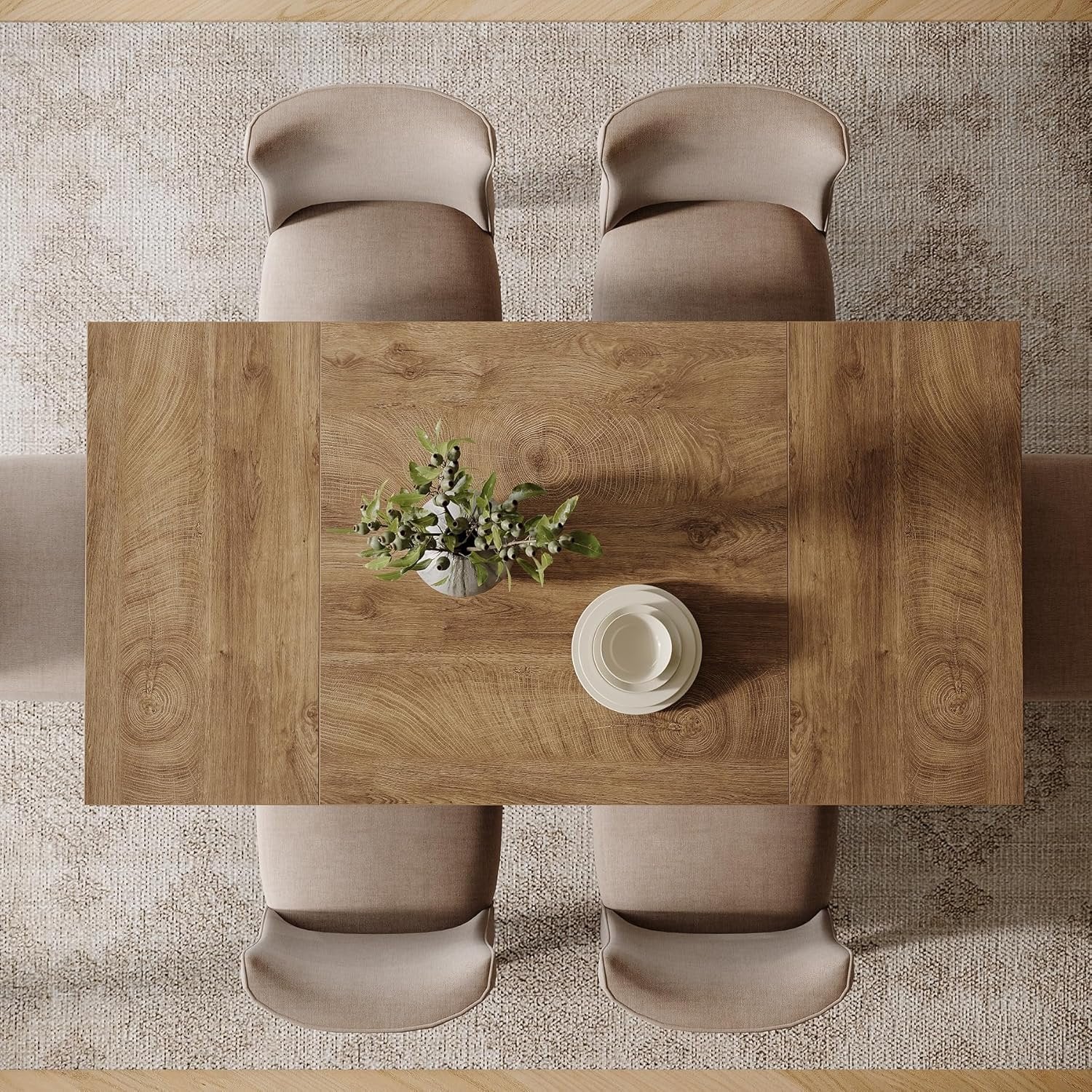 55" Dining Table for 4-6, Rectangular Kitchen Table with Sturdy Legs