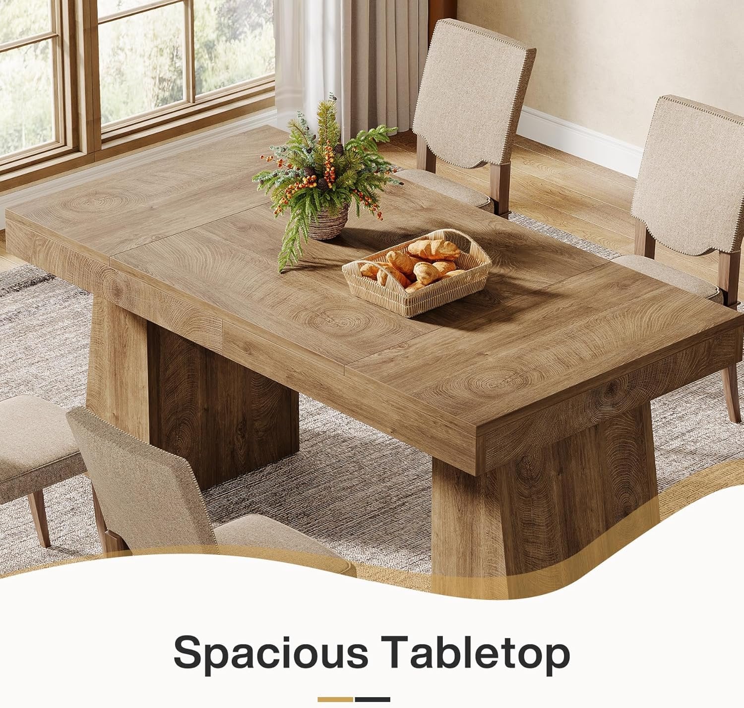 55" Dining Table for 4-6, Rectangular Kitchen Table with Sturdy Legs