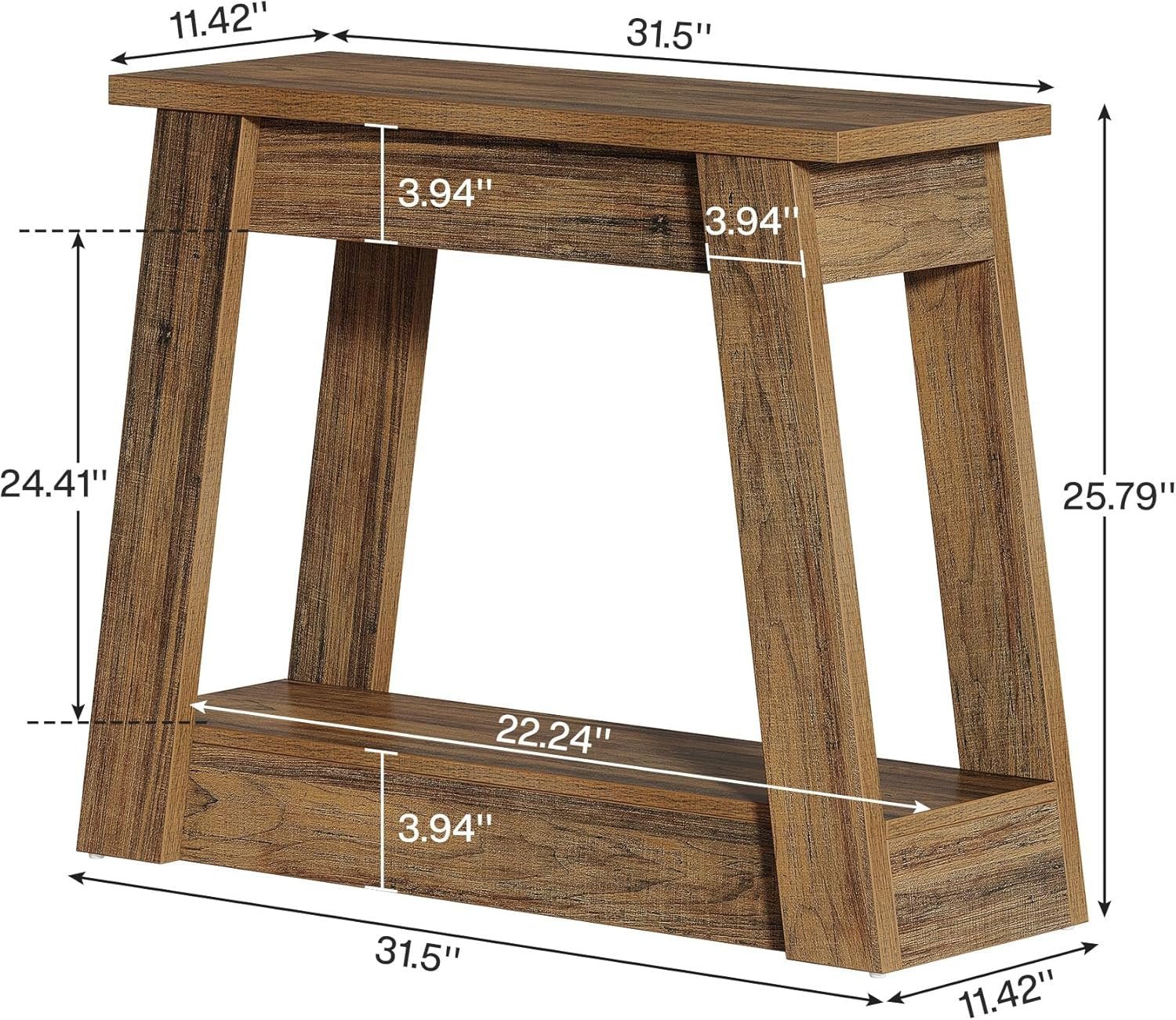 Wood End Table, Small Side Table With 2 Storage Shelves