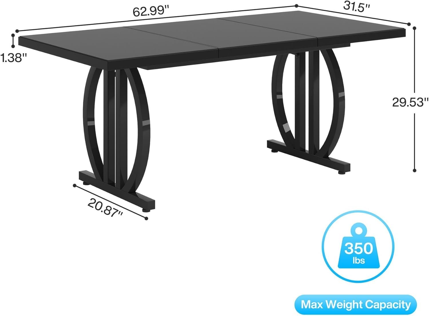 63" Executive Desk, Modern Computer Desk with Metal Geometric Base