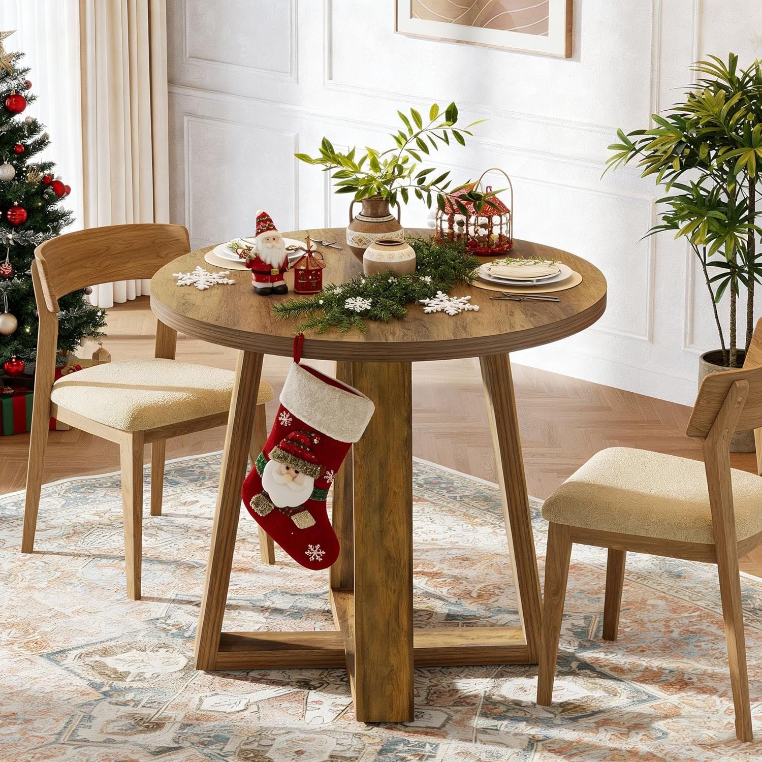 31.5" Round Dining Table, Small Farmhouse Kitchen Table for 2-4 People