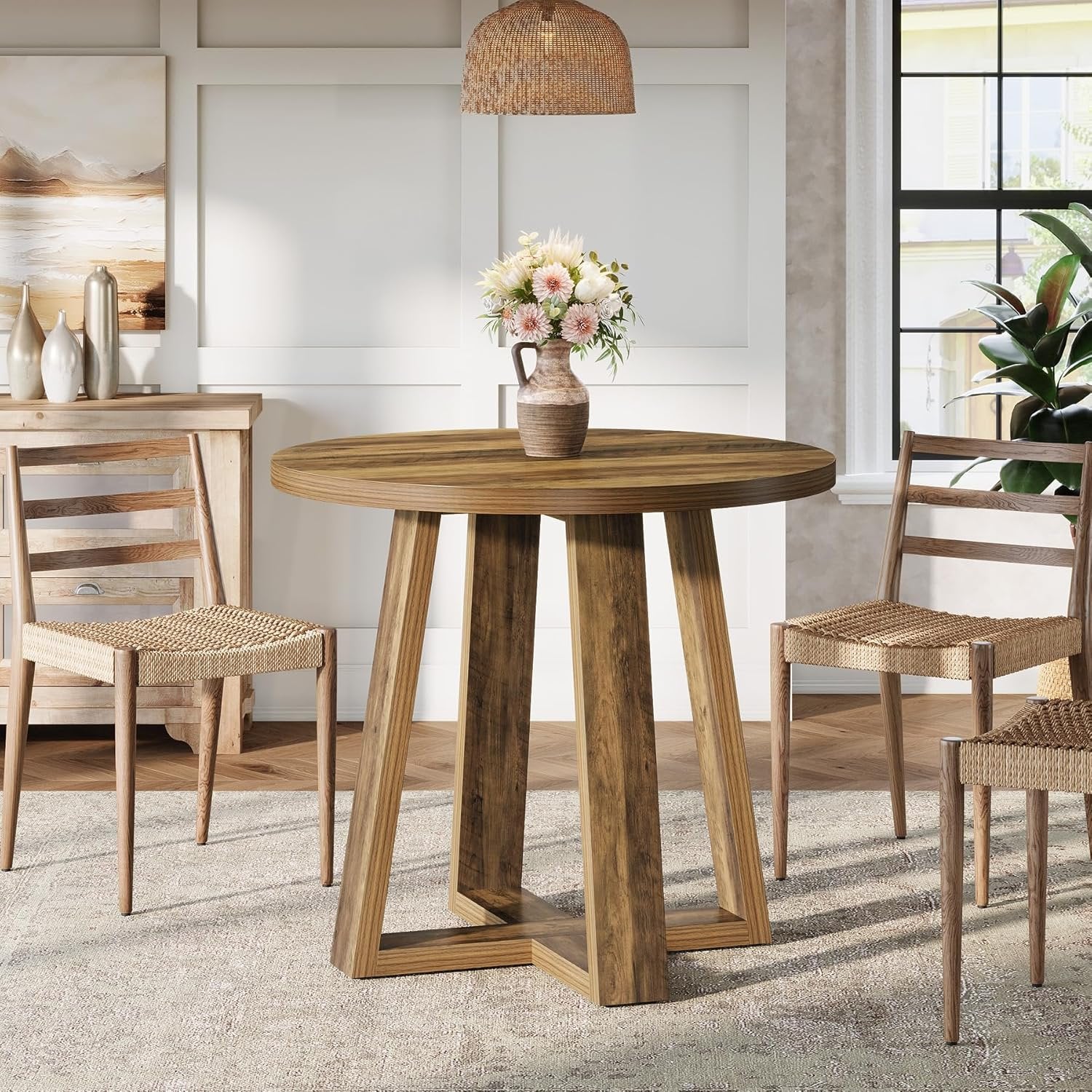 31.5" Round Dining Table, Small Farmhouse Kitchen Table for 2-4 People