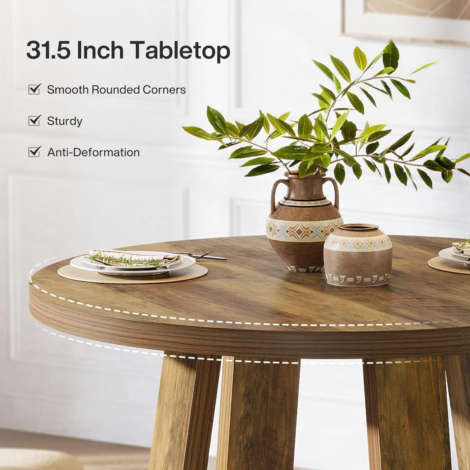31.5" Round Dining Table, Small Farmhouse Kitchen Table for 2-4 People