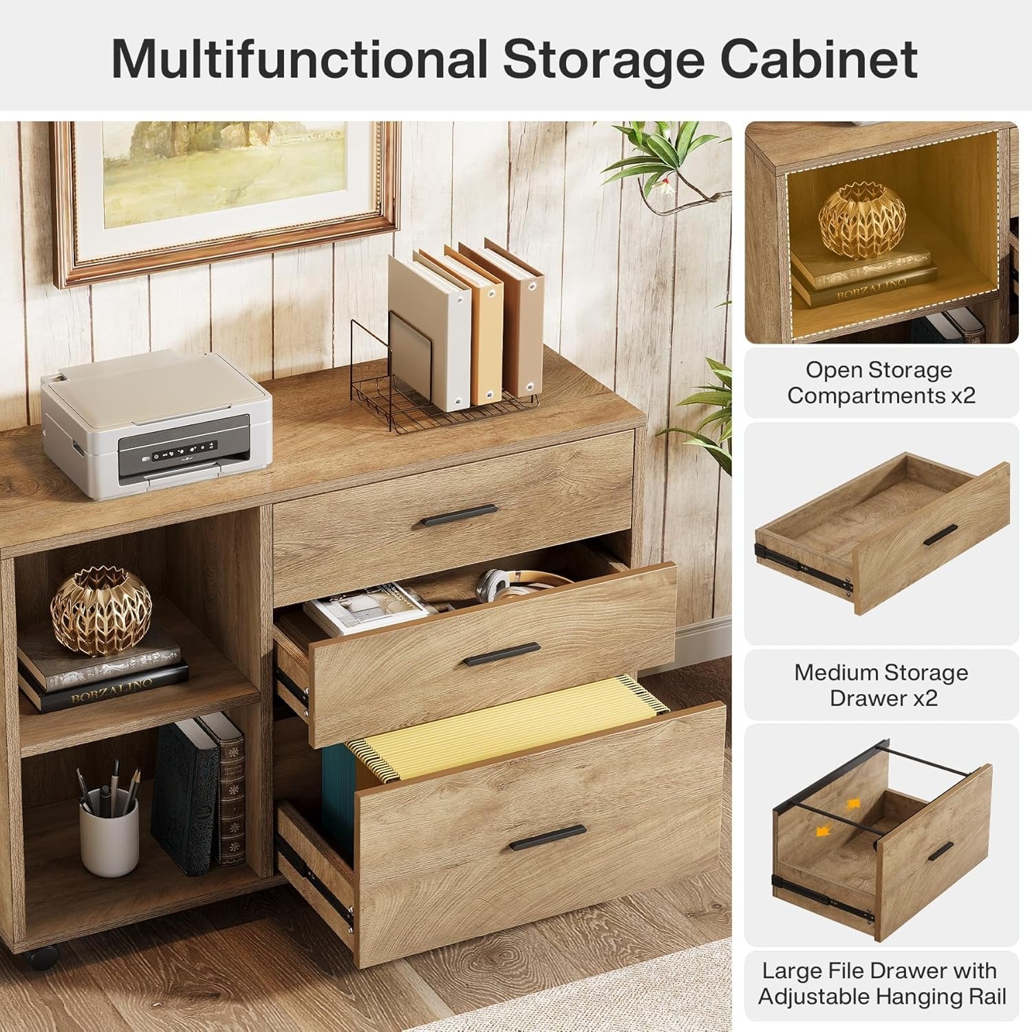 63" L Shaped Desk with Storage, Executive Office Desk with Mobile Lateral File Cabinet