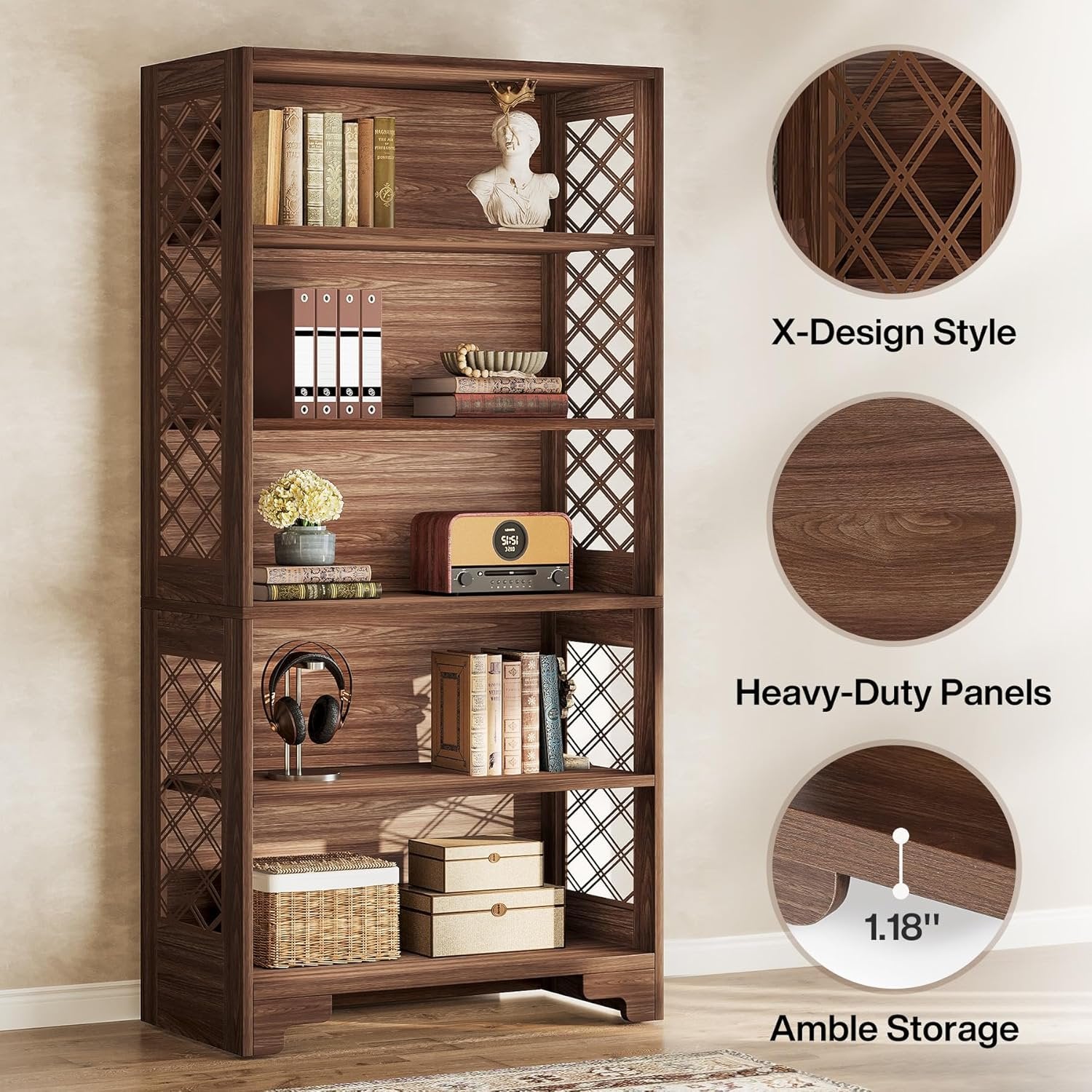 70.8" Freestanding Bookshelf, 6-Tier Bookcase Display Rack Storage Shelves