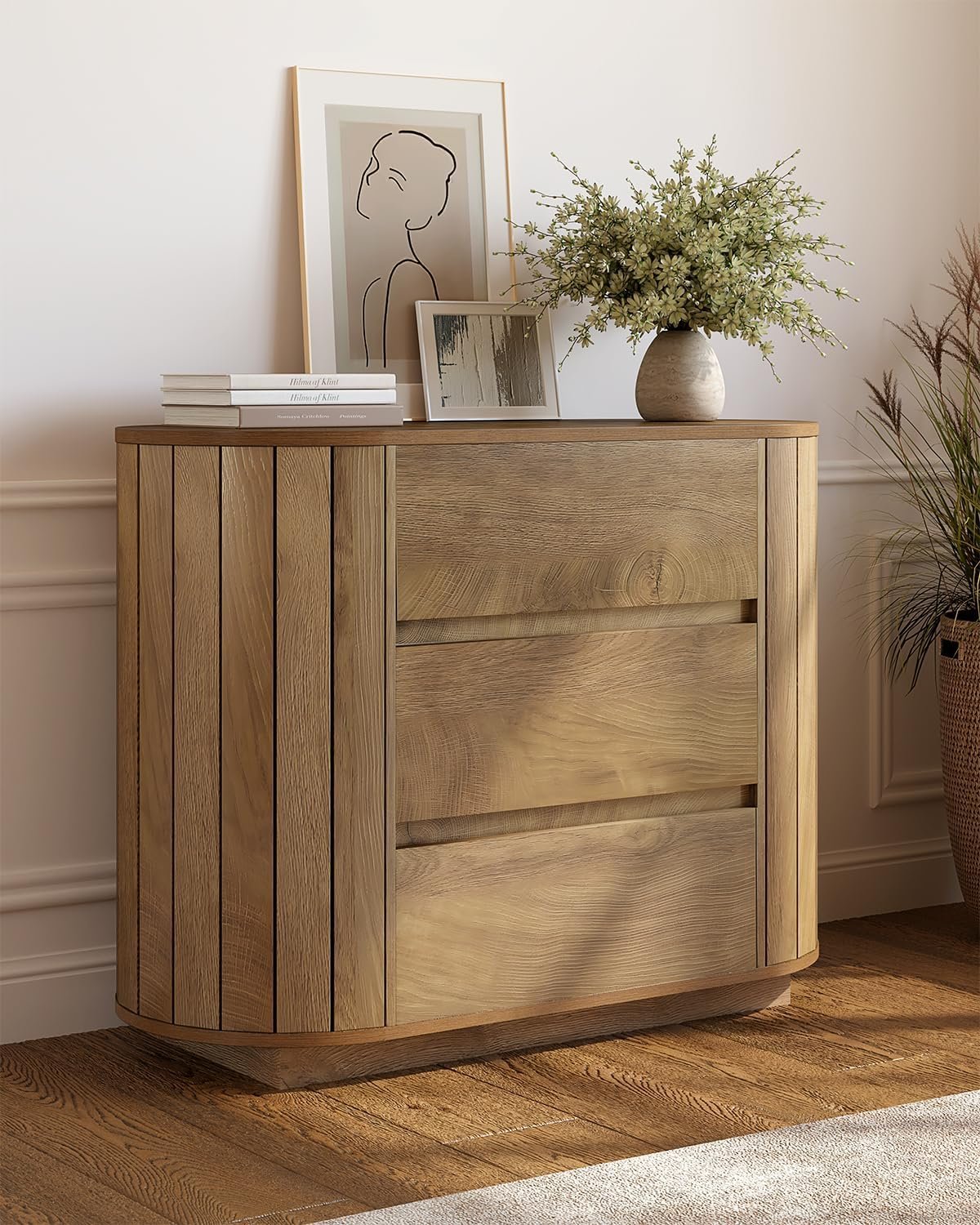 Oversized Nightstand, 35" Wide Dresser Bedwide Table with with 3 Drawers