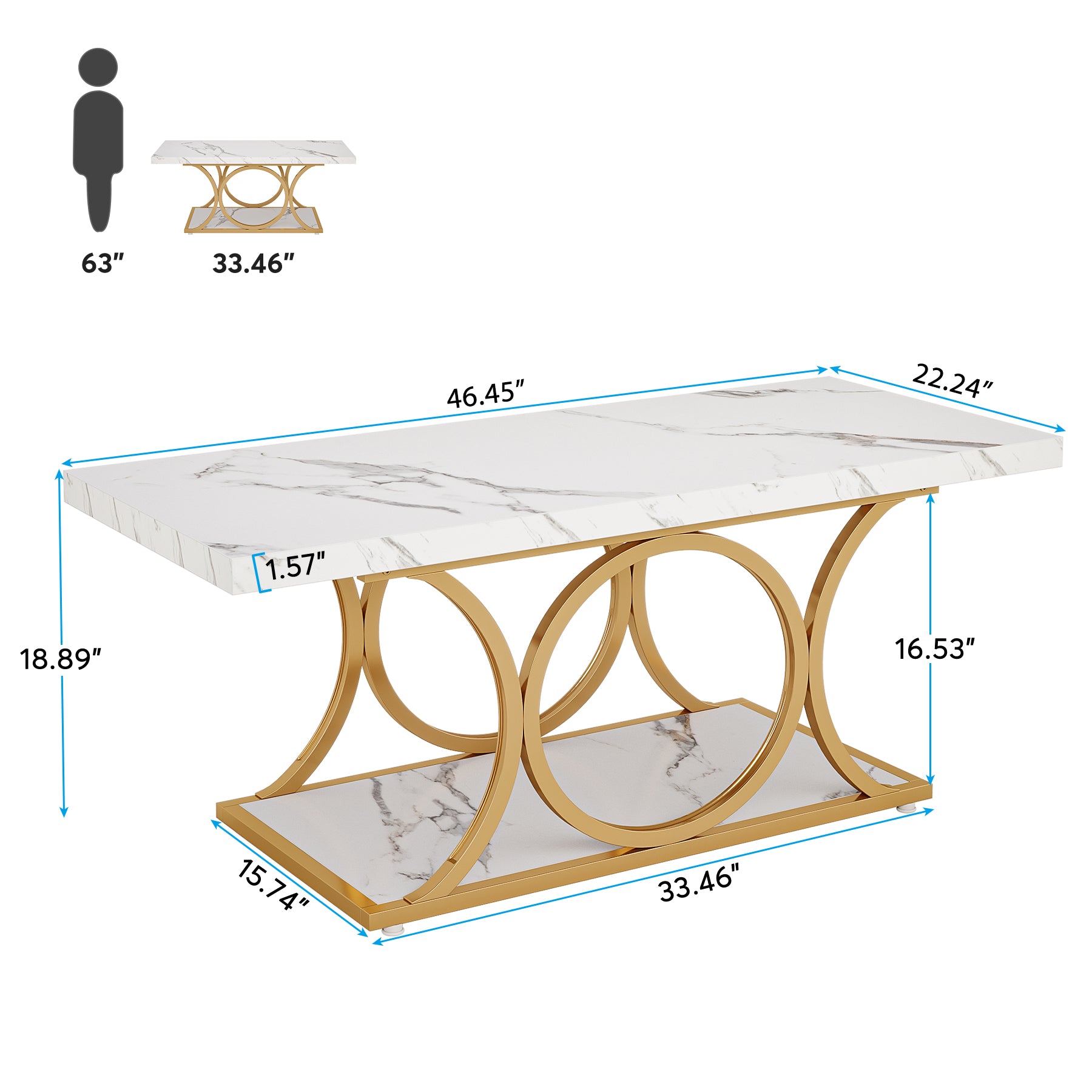 Rectangle Coffee Table, 46.45" Center Table with Faux Marble Top