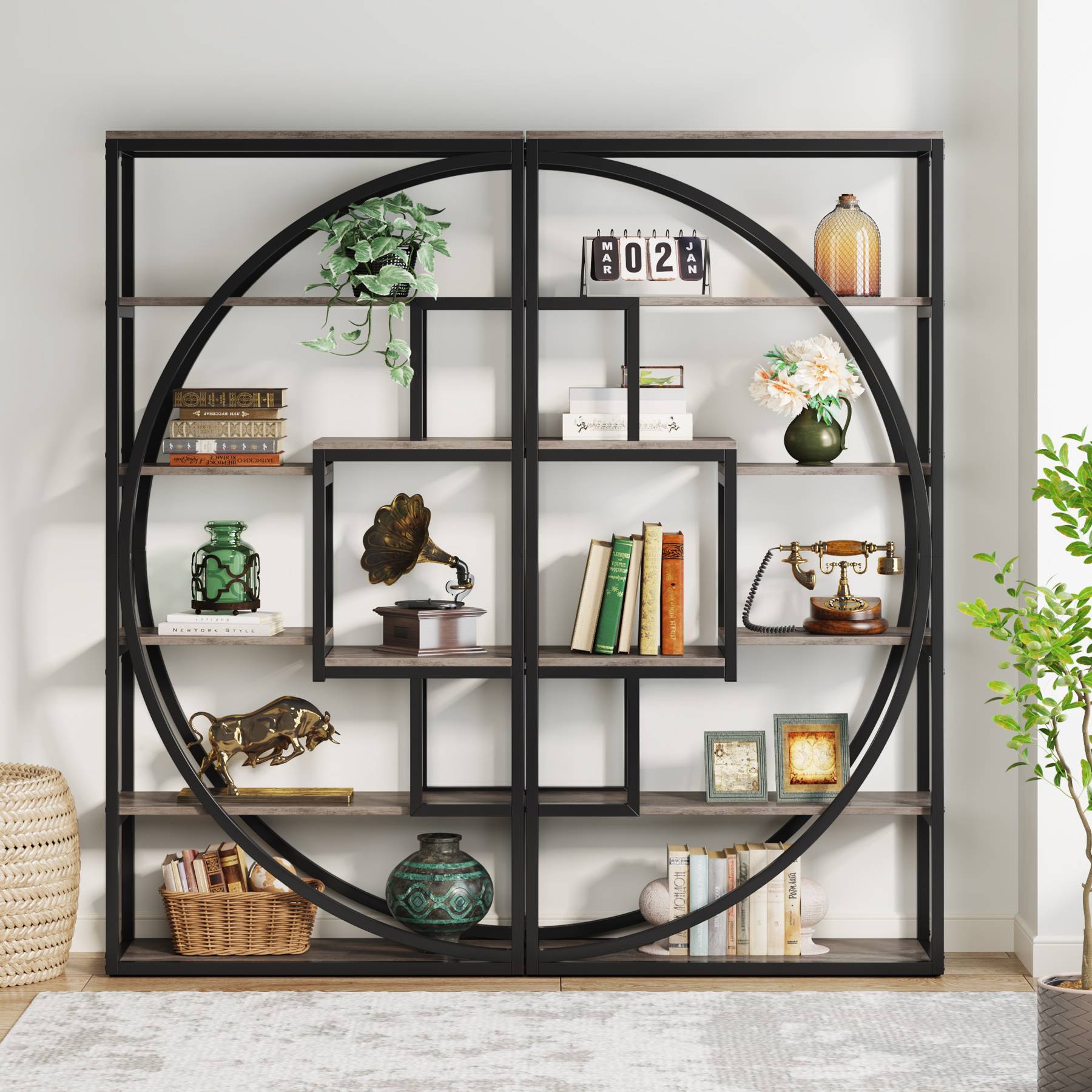 Industrial Bookshelf, 70" Bookcase with 8 Open Storage Shelf