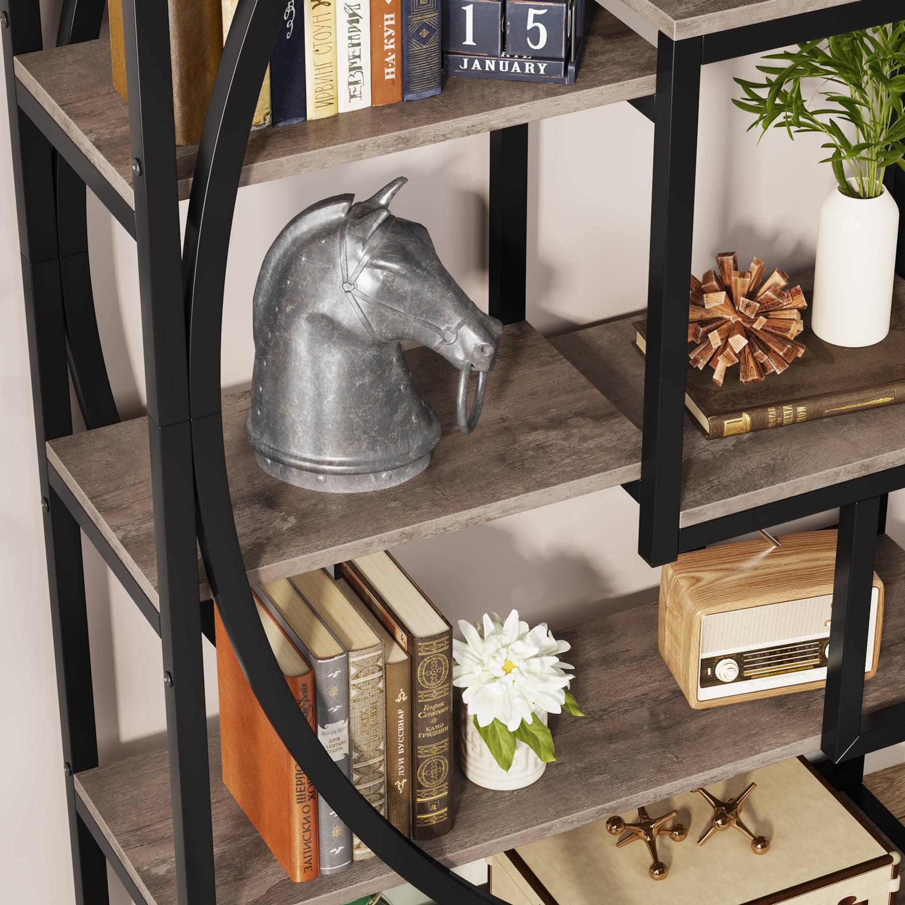 Industrial Bookshelf, 70" Bookcase with 8 Open Storage Shelf