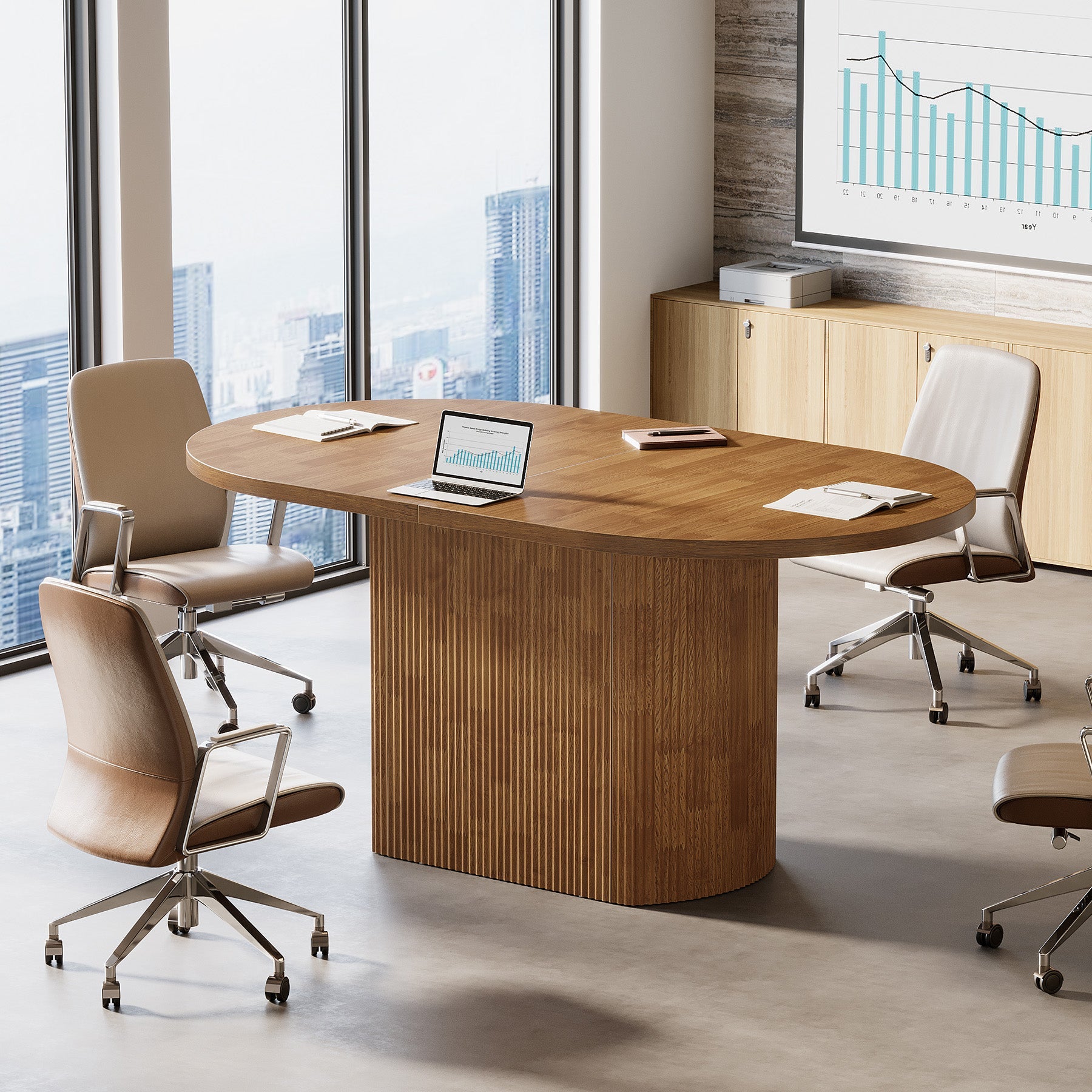 Oval Conference Table, 47.24" Meeting Table with Polygon Base for 4 People