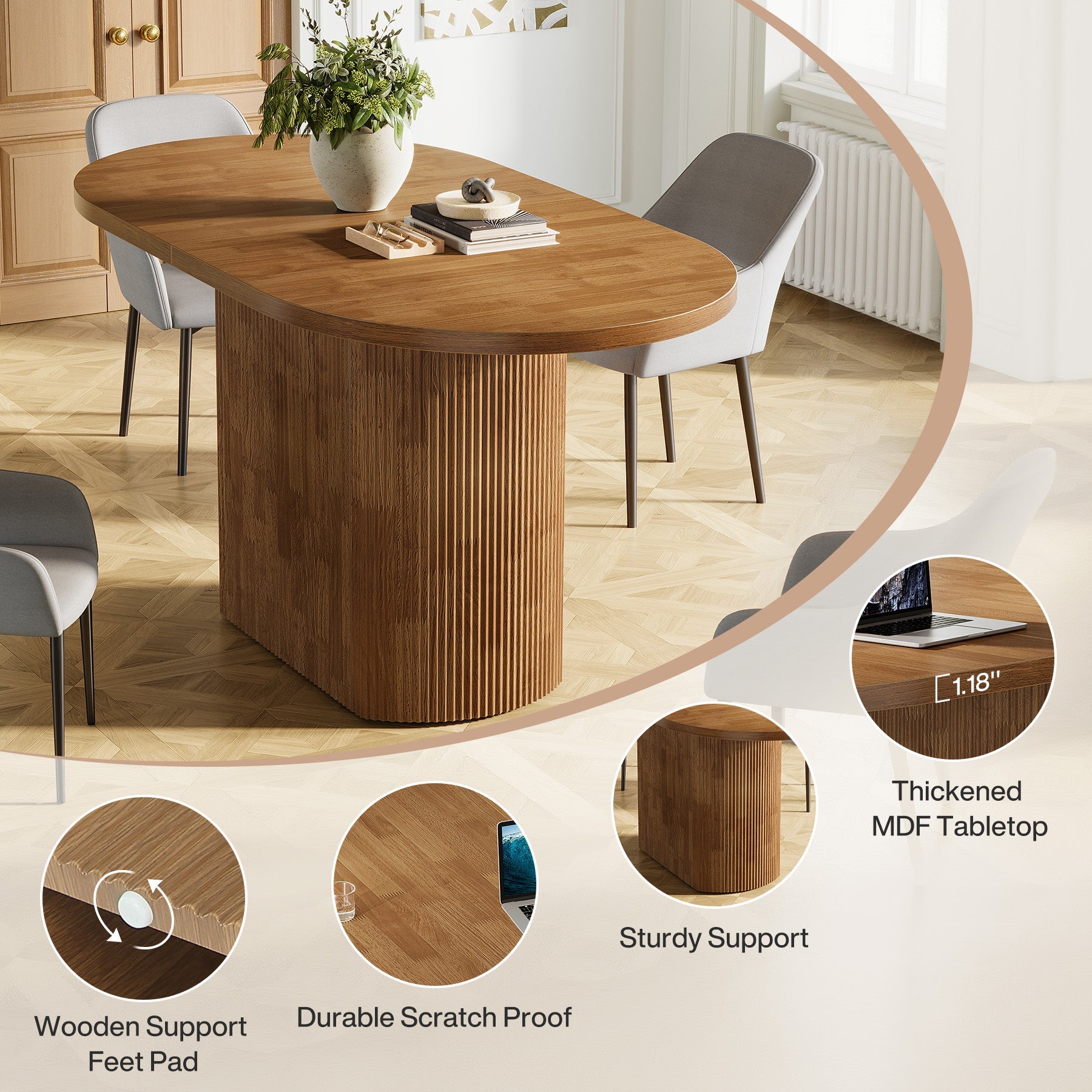 Oval Conference Table, 47.24" Meeting Table with Polygon Base for 4 People