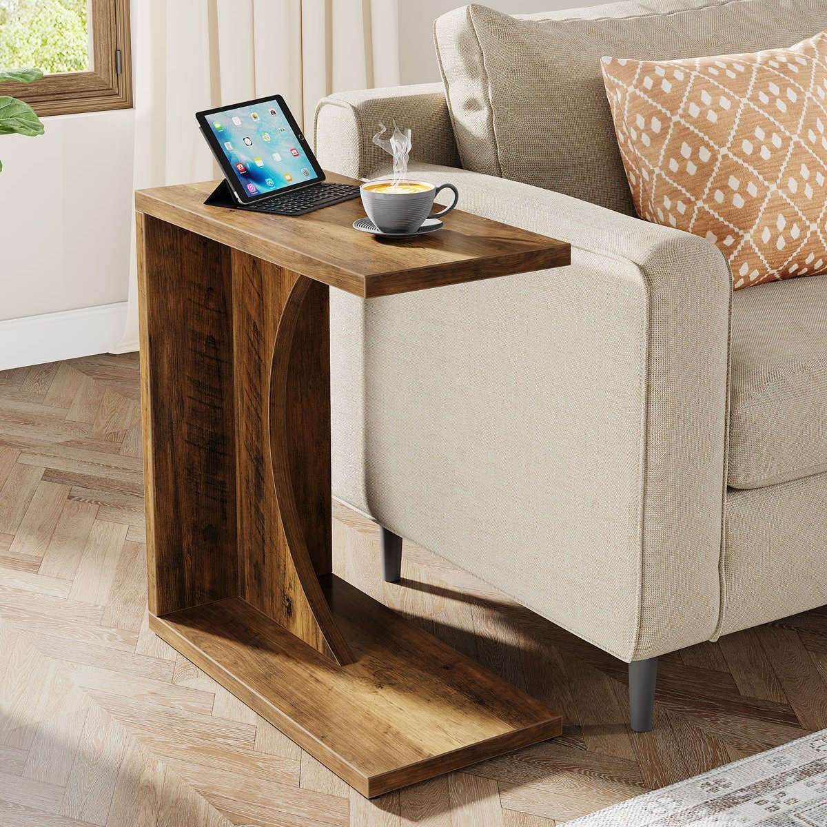 C-Shaped End Table, Sofa Side Table Couch Table for Living Room ...