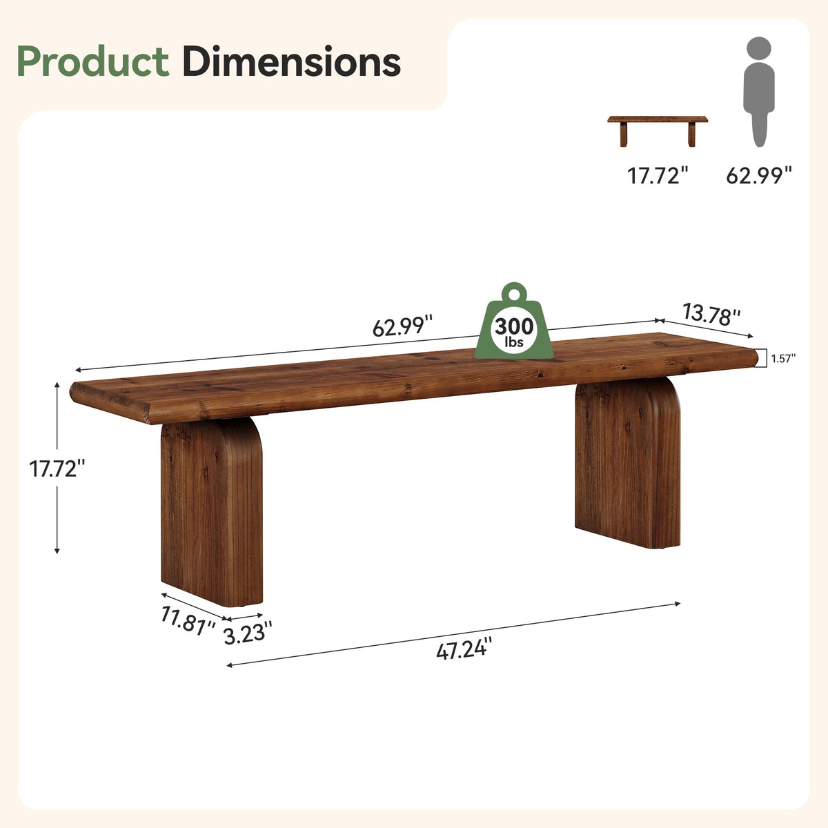 62.99" Solid Wood Entryway Bench, Farmhouse Indoor End of Bed Bench