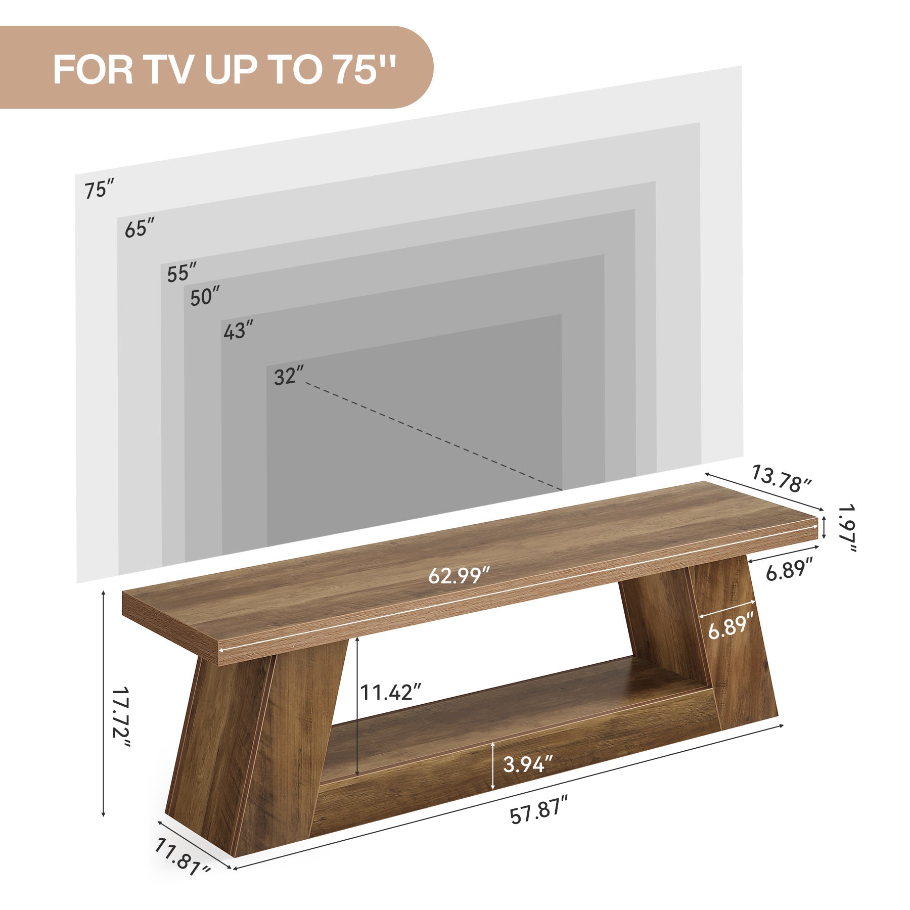 63" TV Stand for UP to 75" TVs, Media TV Console with Storage Shelves