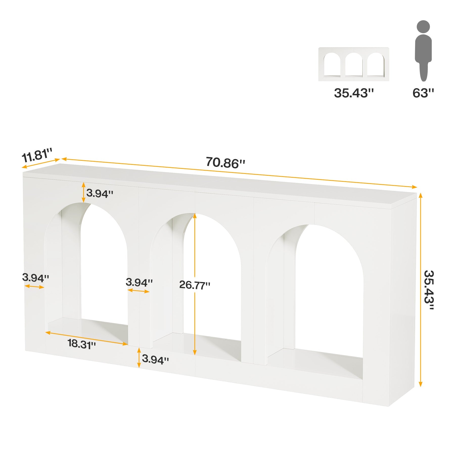 70.9" Arched Console Table, Modern Entryway Table with 3 Arched Shelves