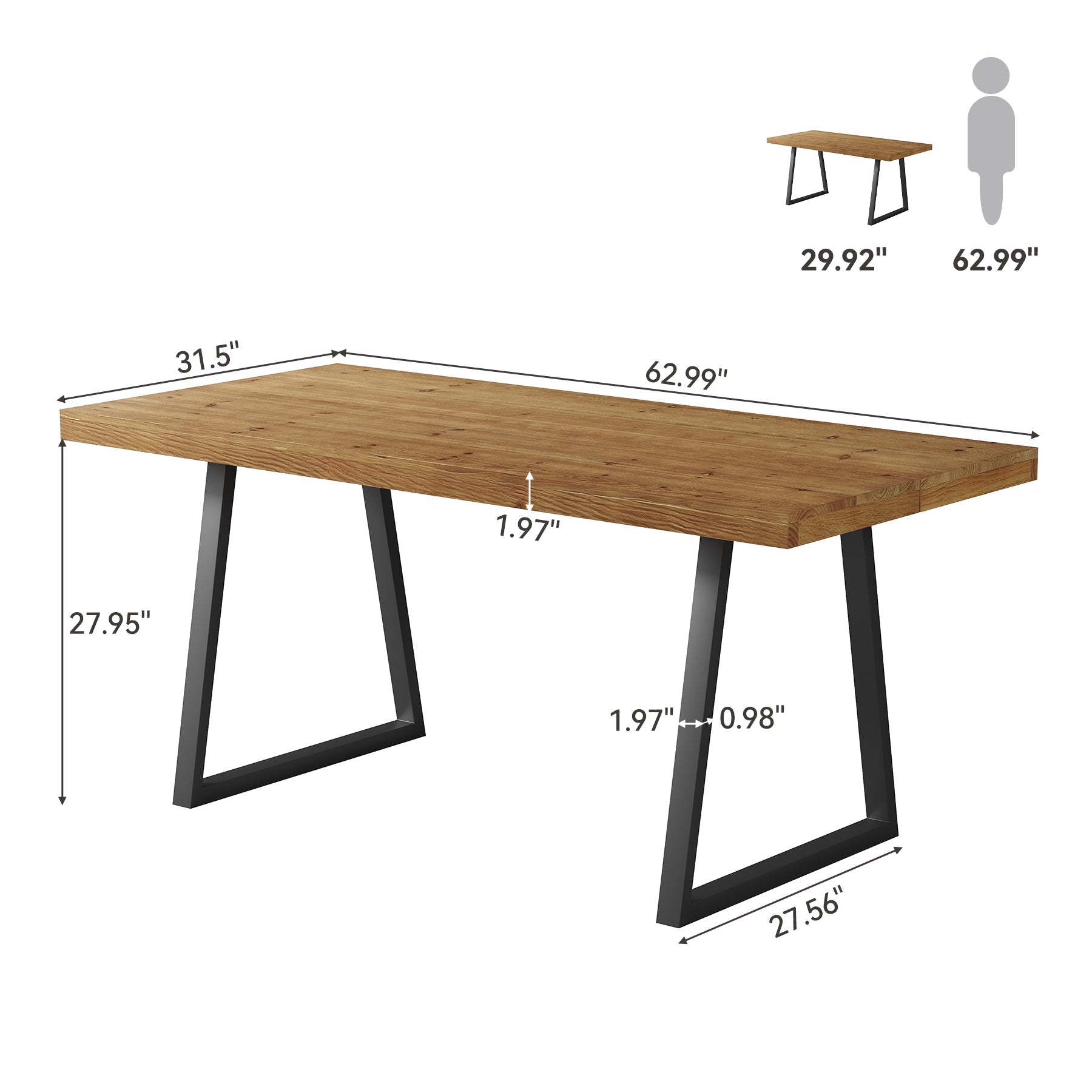63" Solid Wood Executive Desk, Industrial Computer Laptop Desk Study Writing Table