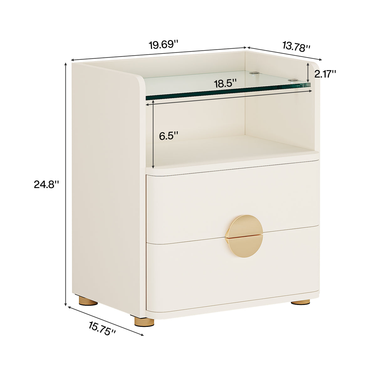 2-Drawer Nightstand, Modern Bedside Table with Open Shelf for Bedroom