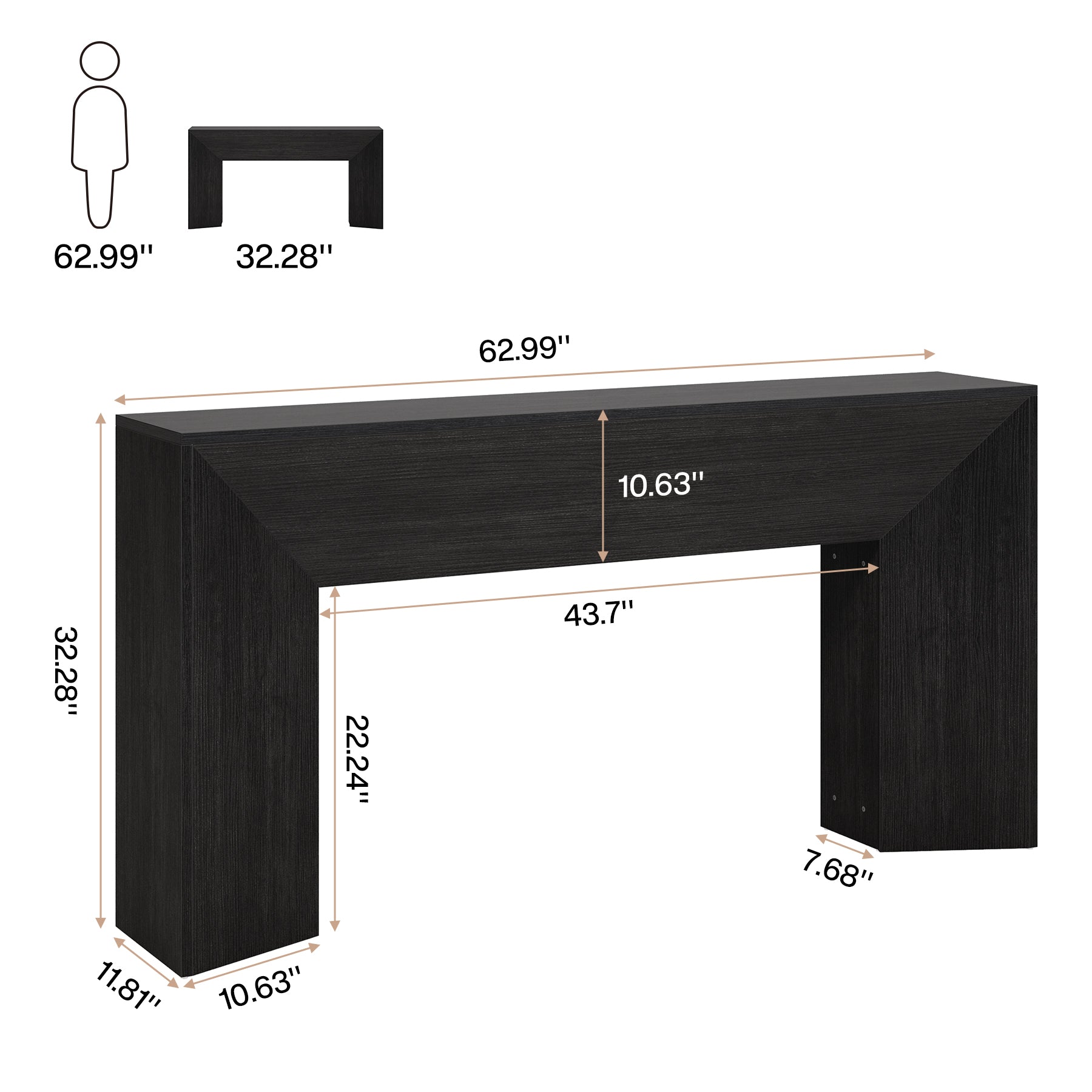 63" Console Table, Wooden Sofa Table Hallway Foyer Table