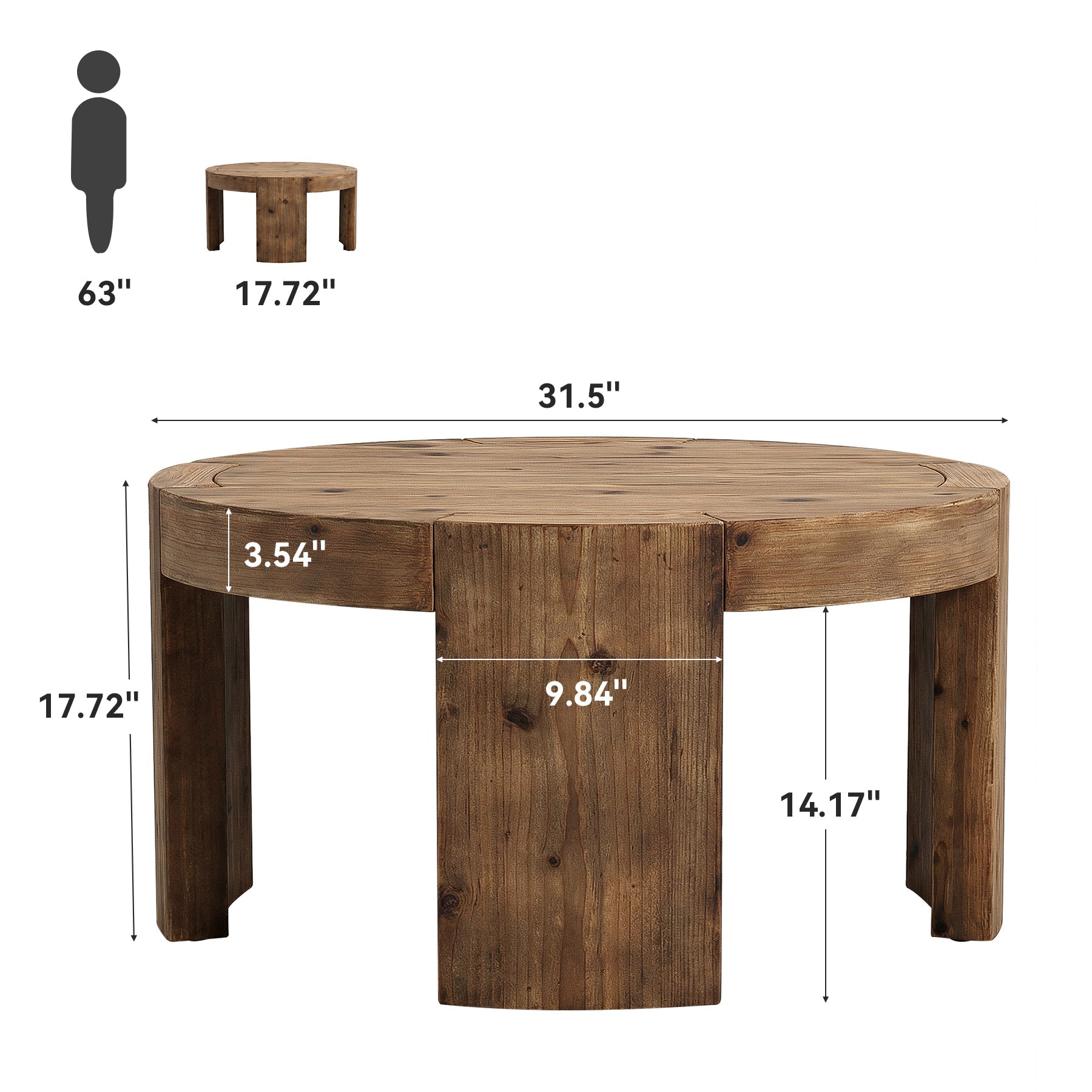 31.5" Round Coffee Table, Solid Wood Center Cocktail Tea Table for Living Room
