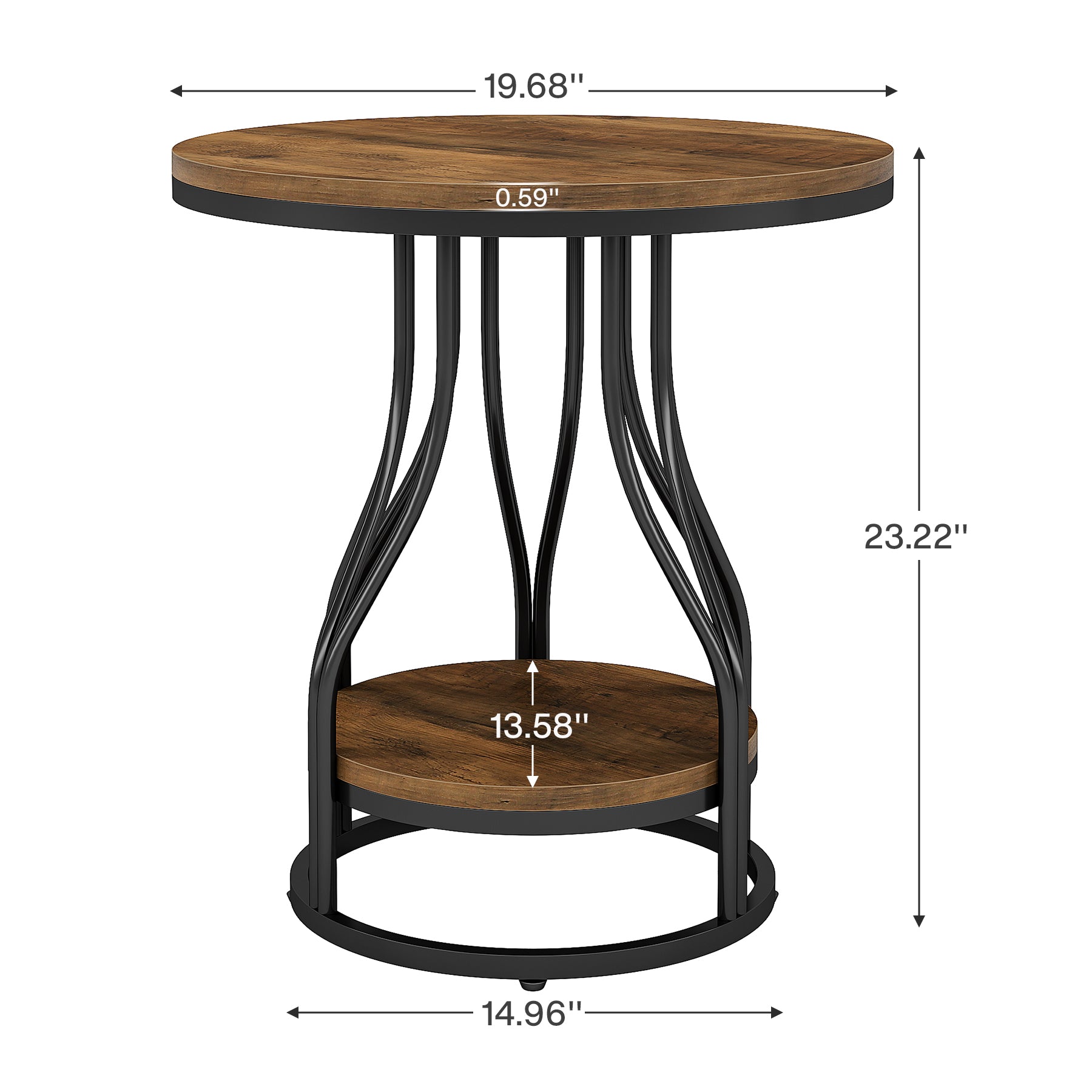 2-Tier End Table, Round Sofa Side Table with Metal Frame