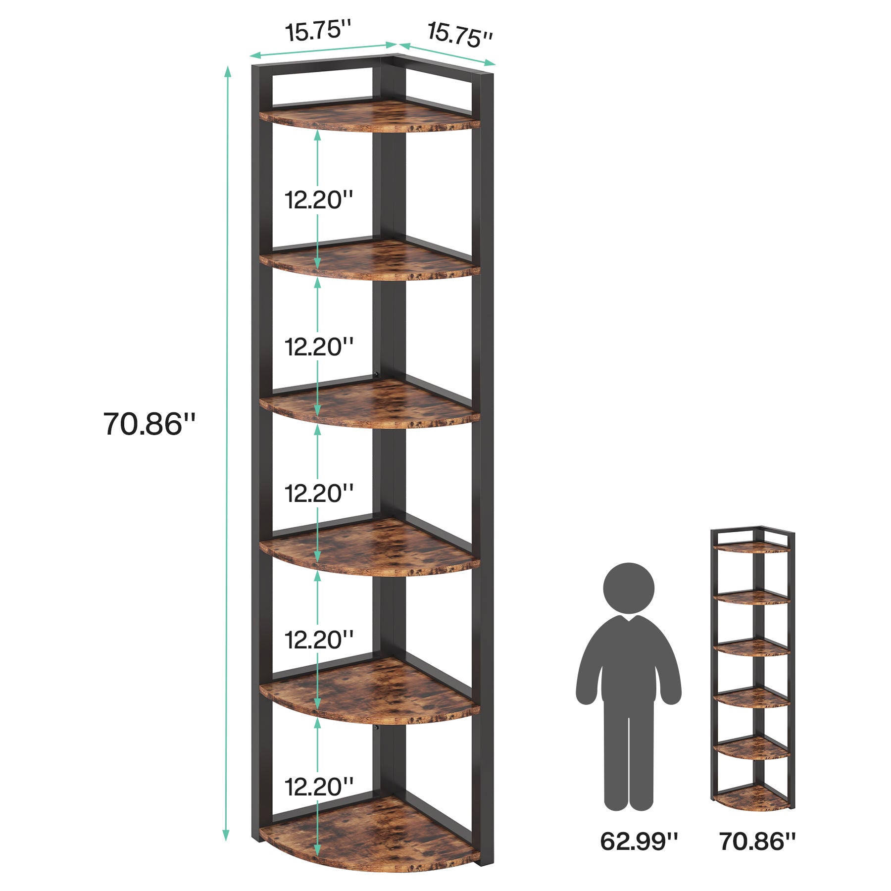 6-Tier Corner Shelf, Small Corner Bookshelf Storage Rack