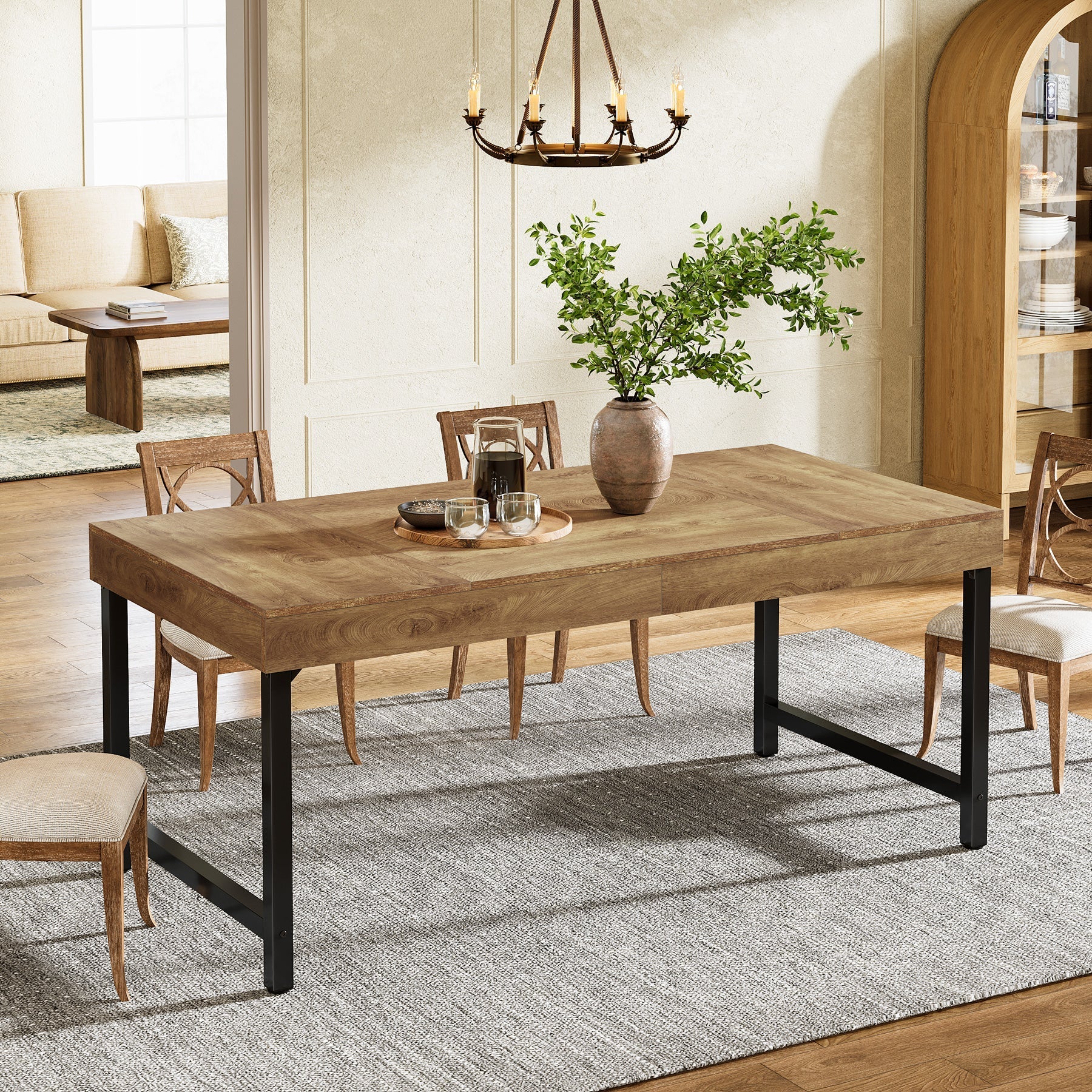 Farmhouse Dining Table, 55" Rectangular Kitchen Dinner Table for 4 - 6 People Tribesigns