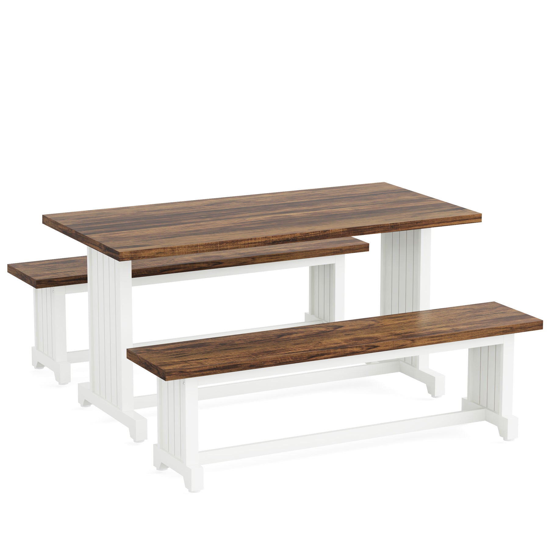Farmhouse Dining Table Set, 47" Kitchen Table with 2 Benches Tribesigns