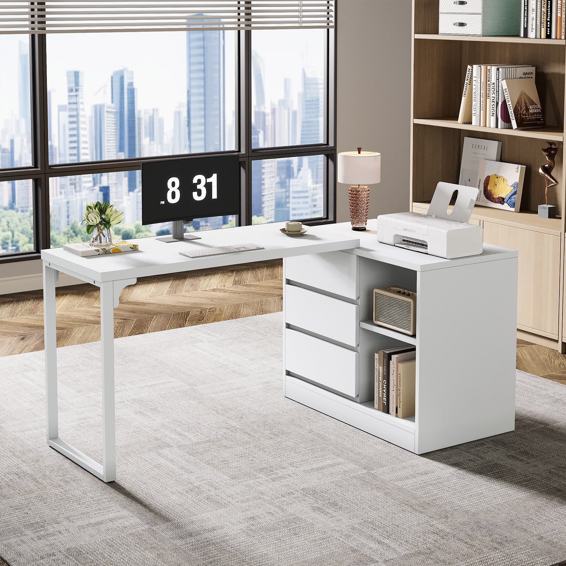 L - Shaped Computer Desk, Reversible Corner Desk With Drawer Cabinet Tribesigns